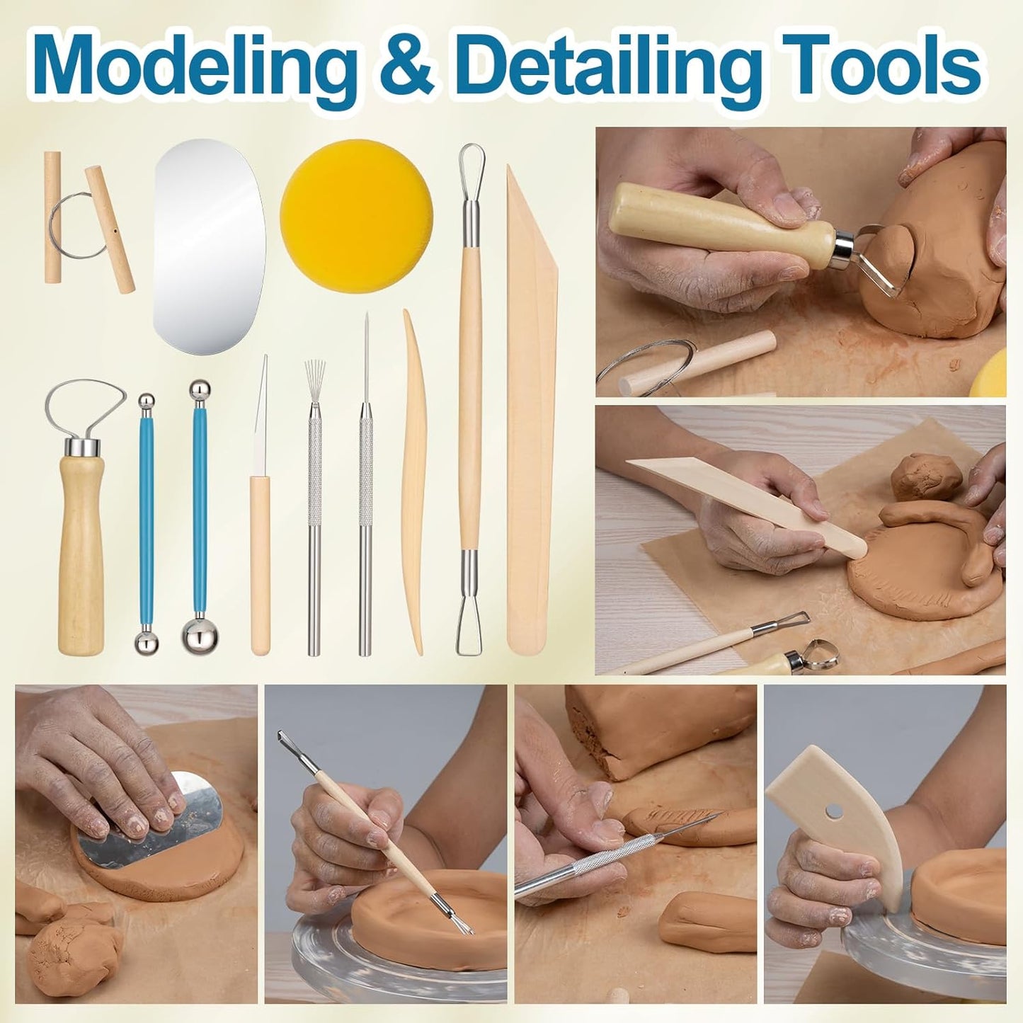Amrules Clay Tools Kit, 12 PCS Pottery Tools, Practical Polymer Sculpting Tool Kit, Air Dry Clay Tool Set Suitable for Adults, Pottery Craft, Dotting, Drawing, Modeling, Shaping