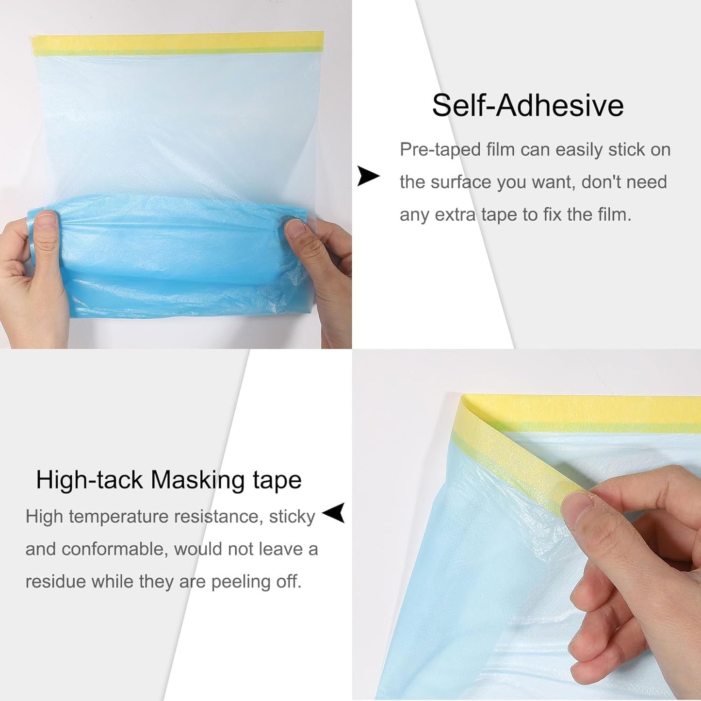 uxcell Pre-Taped Masking Film, 1.8ft x 66ft Plastic Paint Drop Cloth with Medium-Tack Painters Tape for Painting Spraying Protection Blue Film 6Pcs