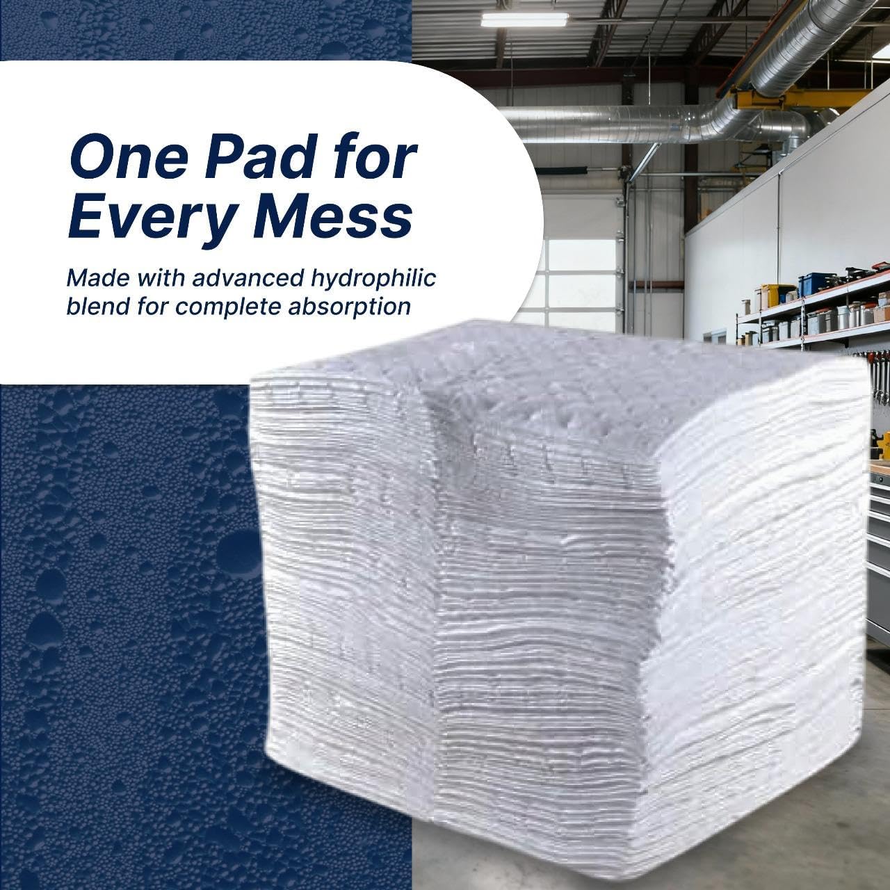 CTRL+Z Oil Absorbent Pads - 15"x18" Maximum Absorption Oil Spill Mat - Fast Cleanup for Industrial Use - 100 Pack