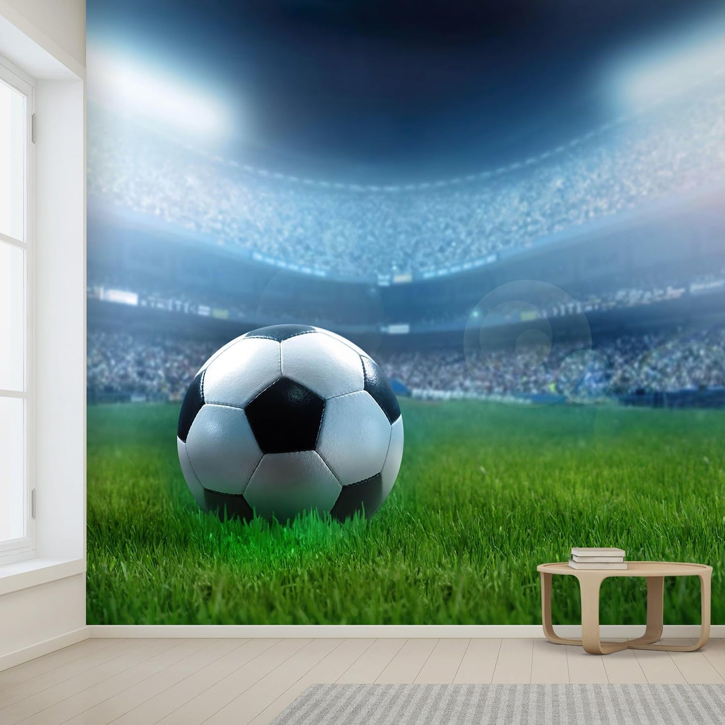wall26 Wall Sticker/Wall Mural Close Up of a Football Ball on a Full Stadium, Not Peel and Stick, Non-Woven Wallpaper Decorative for Bedroom, Living Room, Office - 99x96 inches