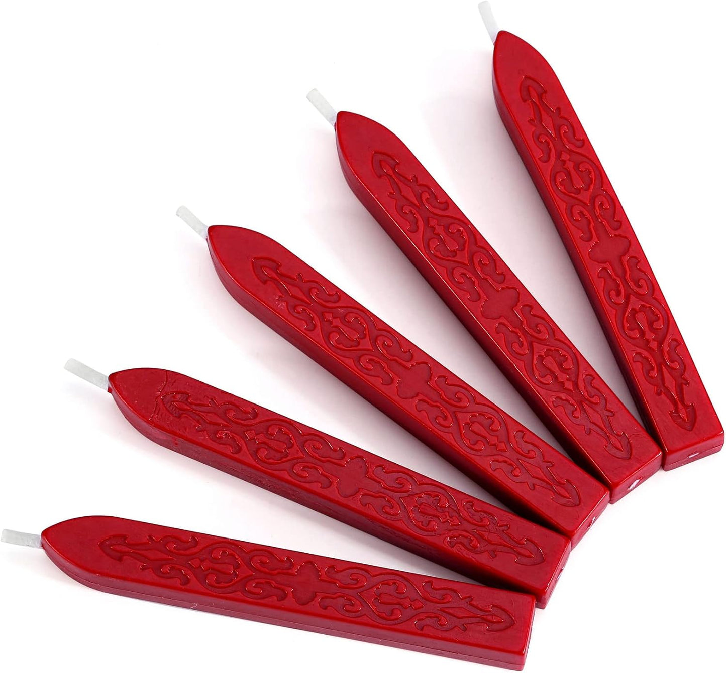 Yoption 5Pcs Sealing Wax Sticks, Vintage Totem Fire Manuscript Bright Red Wax Seal Sticks with Wicks, Sealing Wax for Wax Seal Stamp