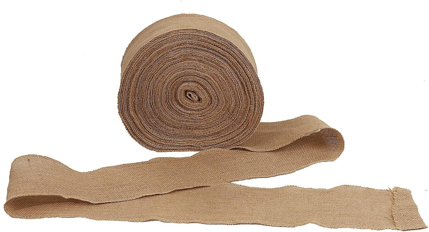 KINJOEK 5 Inch Wide 54 Yards Burlap Ribbon, Natural Jute Fabric Ribbon Crafts Ribbon for Christmas Wedding Gifts Burlap Fabric DIY for Decoration