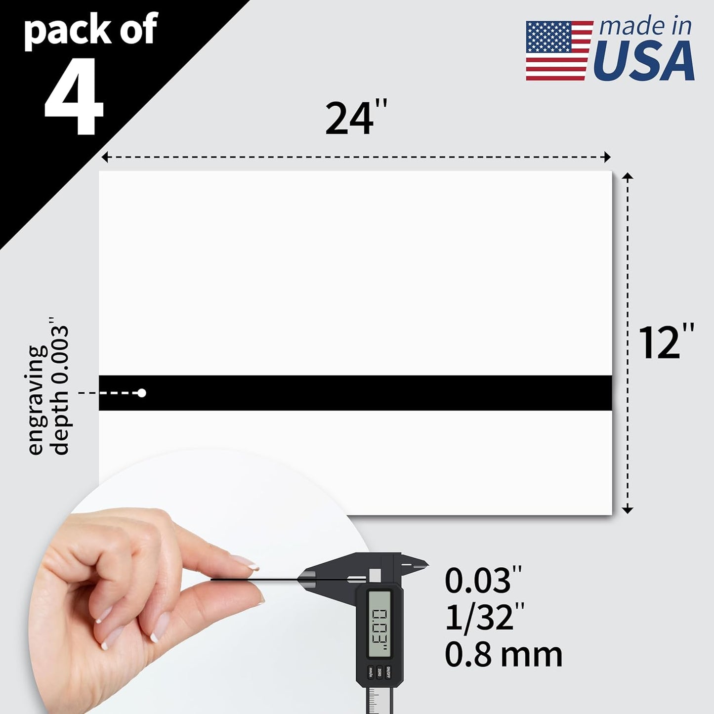 Trotec TroLase | 12"x24"x1/32", 4 Pcs | White/Black | 2 Ply | Modified Acrylic | Laser Engraving Double Color Plastic Sheet | Engraving Blanks for Laser, Saw, Guillotine | Made in USA