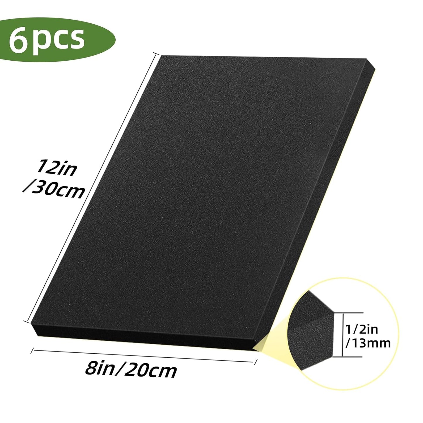 6 Pcs Adhesive Padding, 12in X 8in X 1/2in Closed Cell Foam Sheet, Anti-Slip Neoprene Rubber Pad, 1/2" Thick Sticky Foam, Soundproof and Anti Vibration