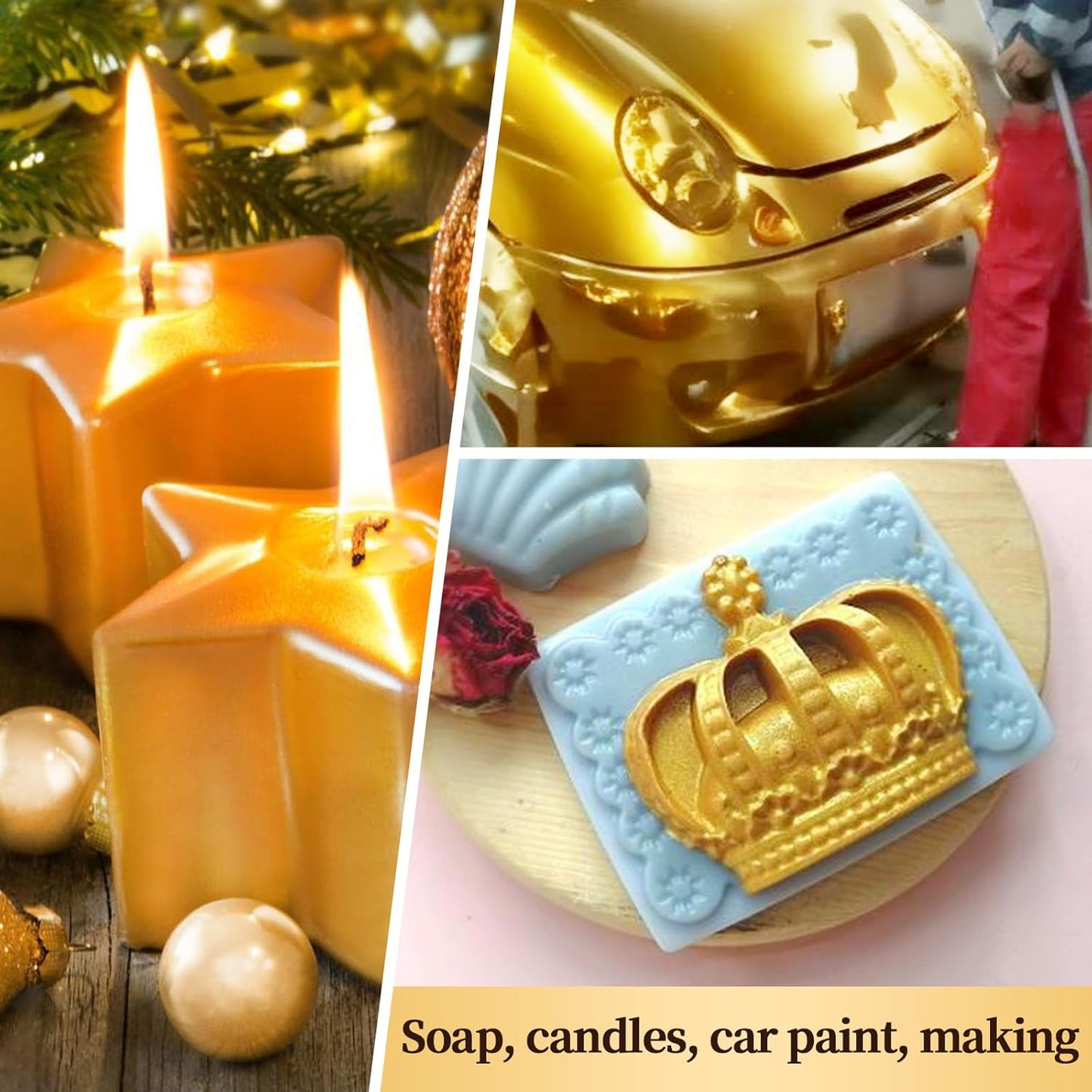 Sun Gold Mica Powder, Natural Shimmer Mica Powder for Epoxy Resin/Candle/Soap/Lip Gloss/Slime/Bath Bombs/Quicksand.Car Paint pigments.Candle Dye,Soap Making Dye,Resin dye.(50g/1.7oz)