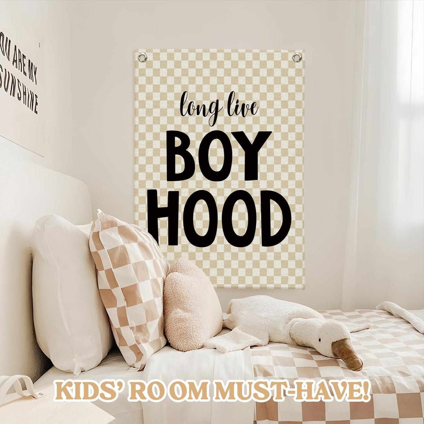 Boys Room Decor,Boys Room Wall Decor Hanging Flag Decor for Toddler Nursery,Playroom,Bedroom,Long Live Boyhood Canvas Banner 18x25 Inch