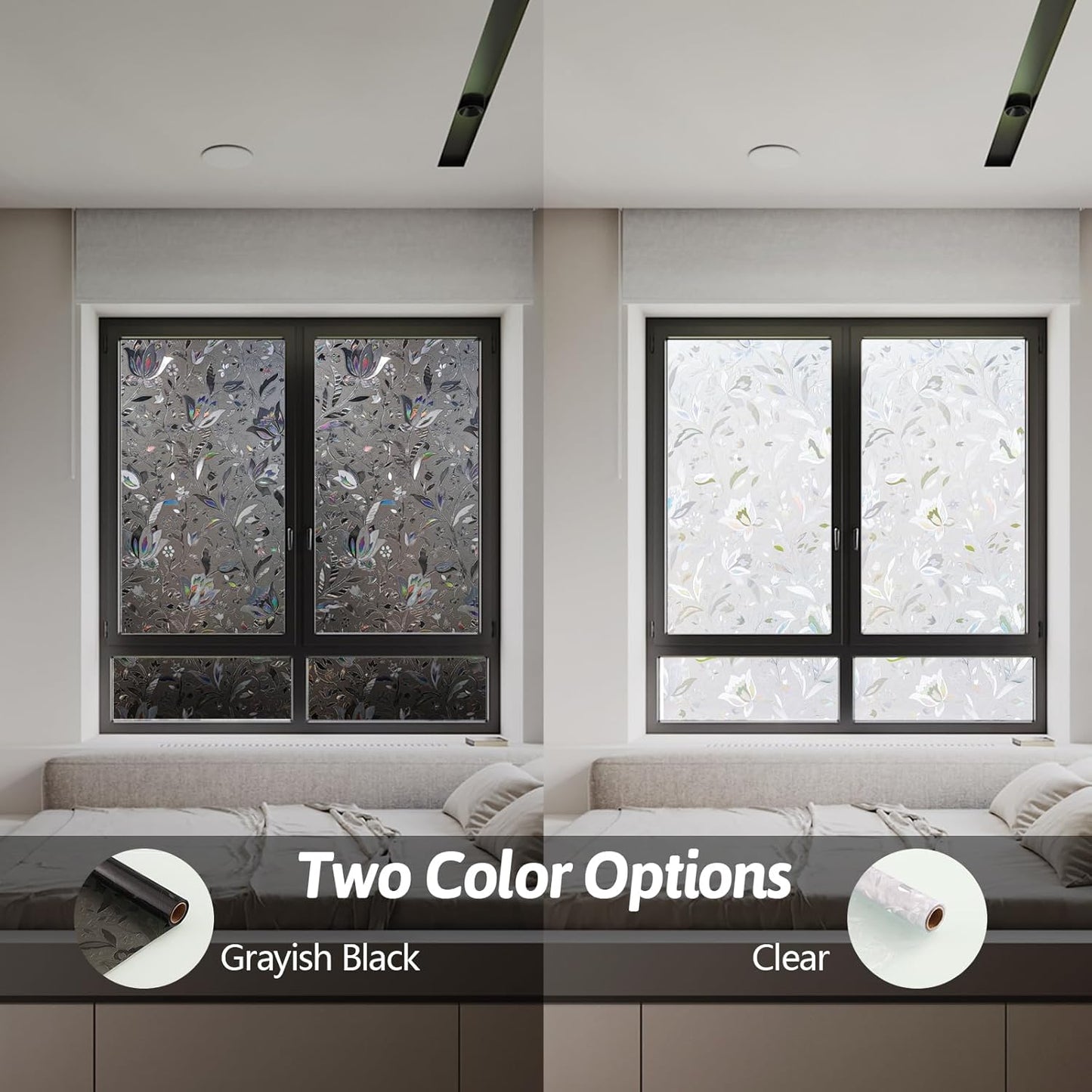 NINETREX Window Privacy Film,Decorative Window Film Frosted,Stained Glass Window Cling,Heat Blocker Non-Adhesive for Home,Grayish Black 35.4 x 78.7inch