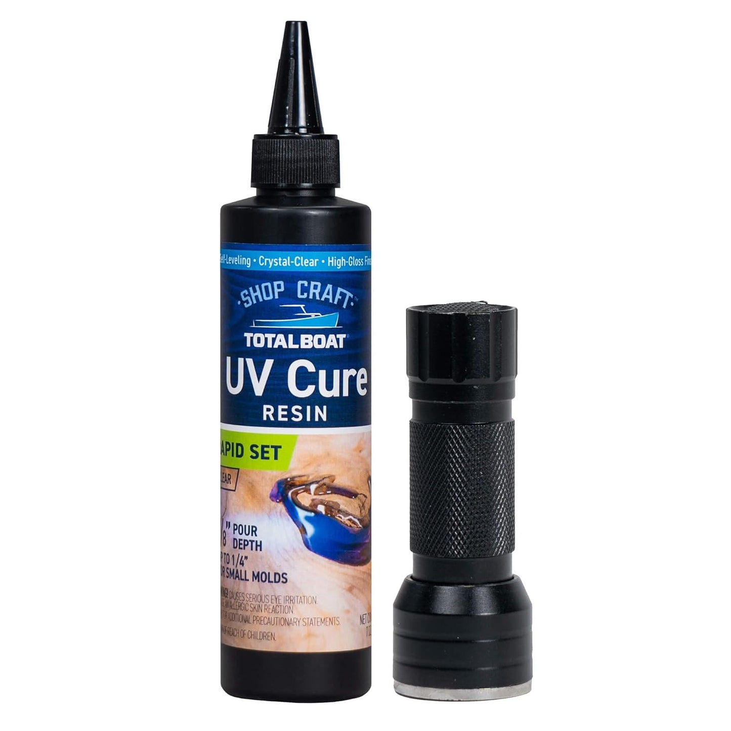 TotalBoat 200g UV Cure Clear Acrylic Resin Kit with UV Flashlight for DIY Jewelry Making, Crafts, and Protective Coatings