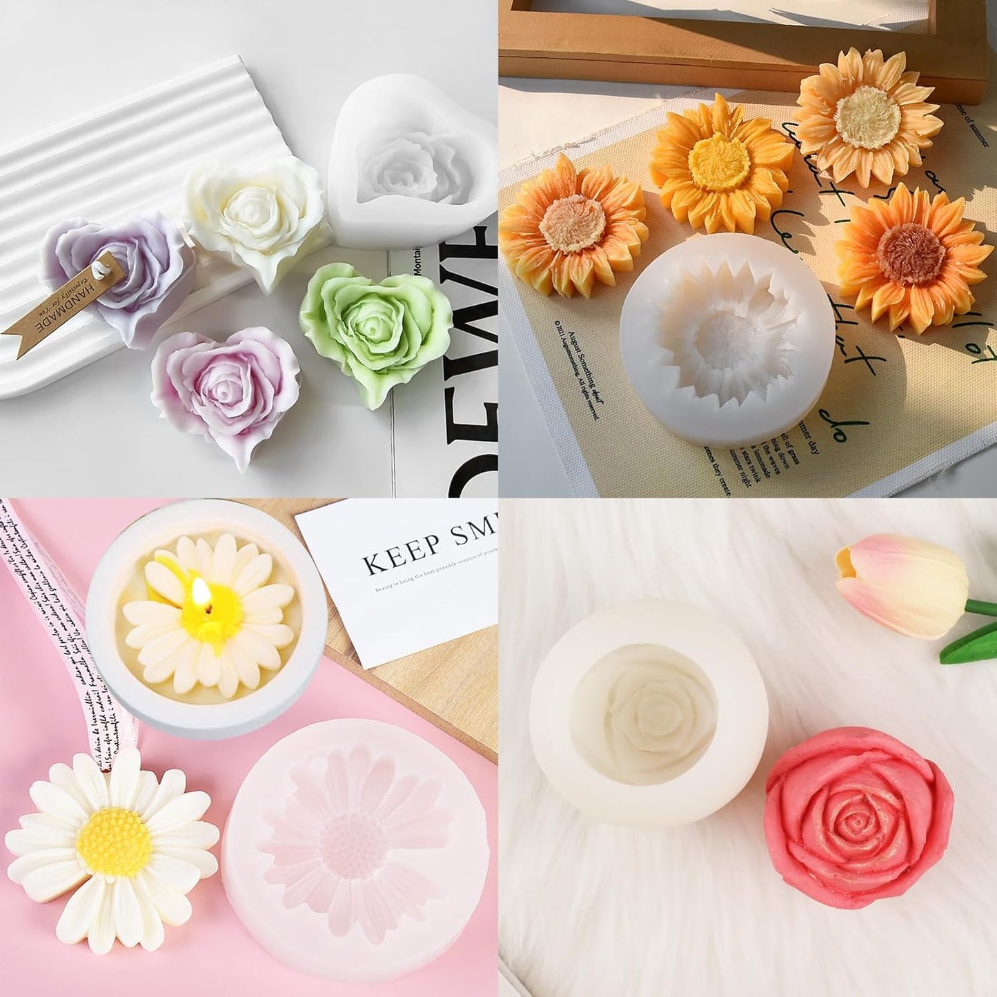 9 PCS Flower Candle Molds Rose Tulip Silicone Candle Mold Flower Shapes Moldes De Rosas Silicona para Velas for Soy Wax, Beeswax, Candle Making, Resin Craft