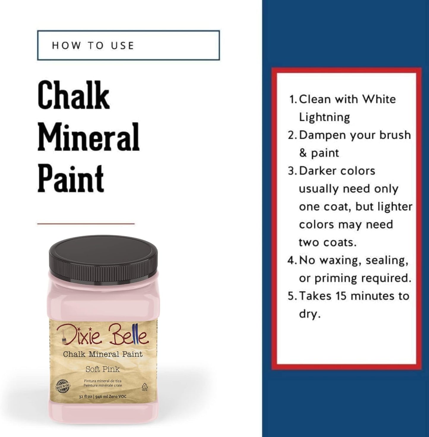 Dixie Belle Paint Company Chalk Finish Furniture Paint - Soft Pink (32oz) - Matte Dainty Pink Chic Chalk Mineral DIY Furniture Paint