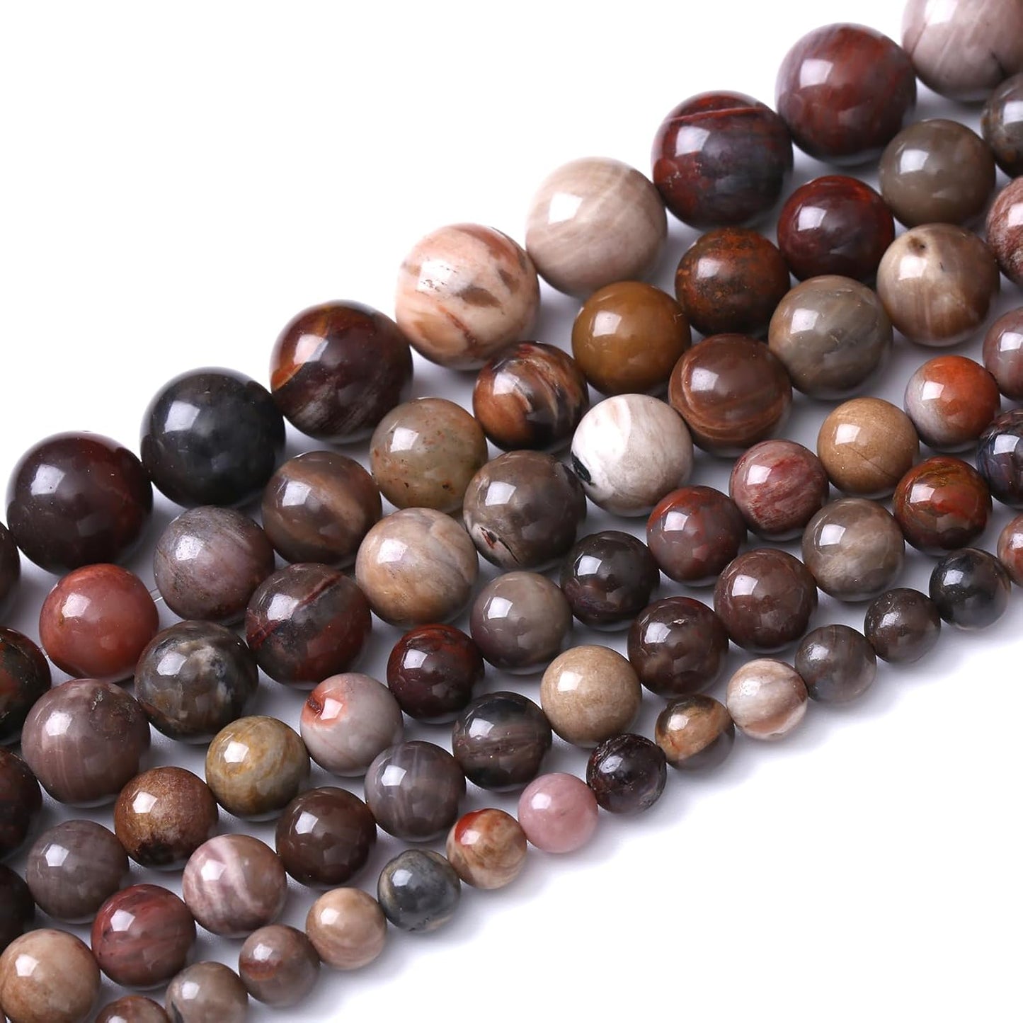 36pcs 10mm Natural Wooden Petrified Jade Agate Gemstone Beads Round Loose Spacer Beads for Jewelry Making DIY Bracelet Necklace 1 Strand 15inch
