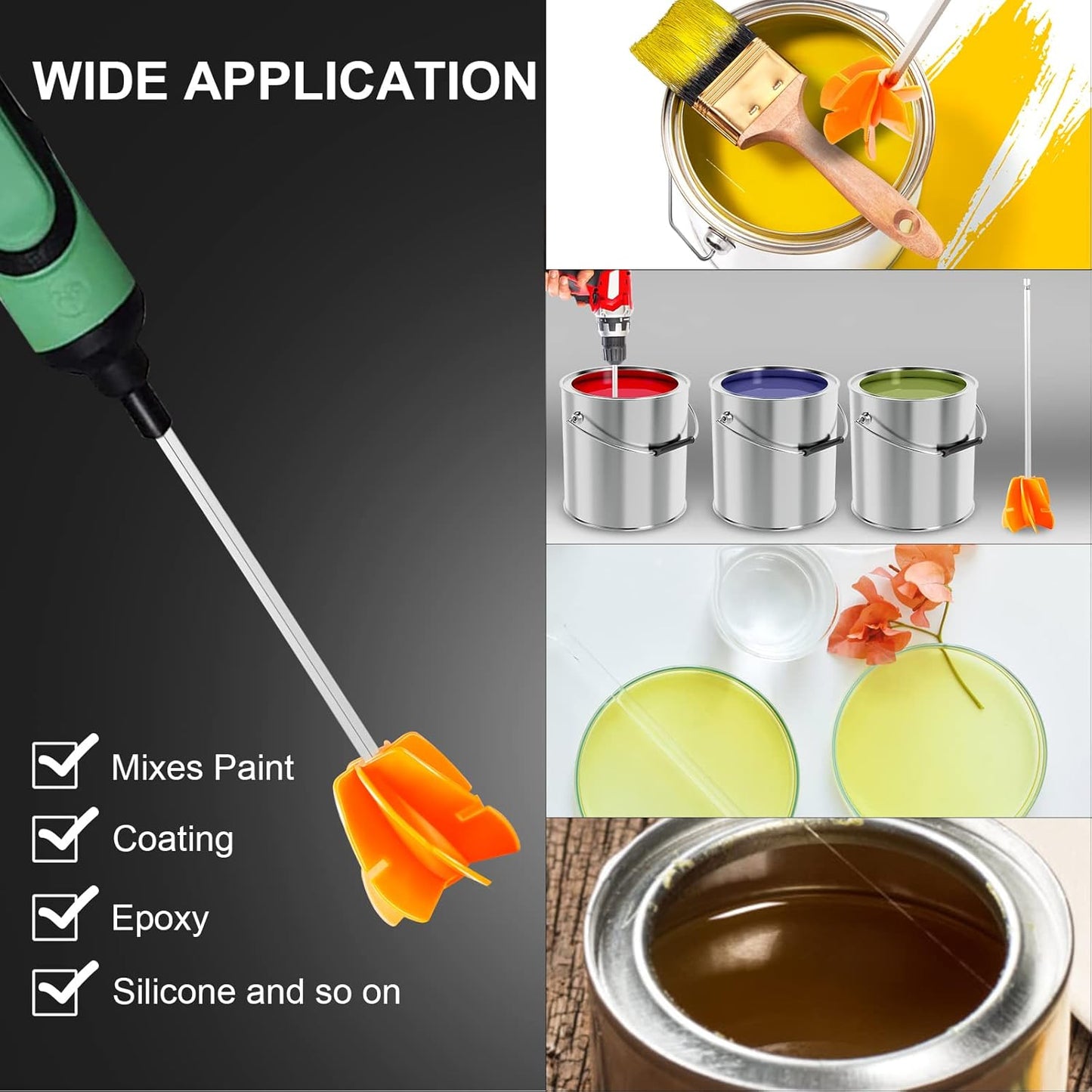 New Design Paint Mixer Drill Attachment with 1/4"Hex Shank Adapt to Quick Chuck Drill,Multipurpose Paint Stirrer for Liquids that Require Constant Stirring(Resin,Epoxy,Paint and etc.)