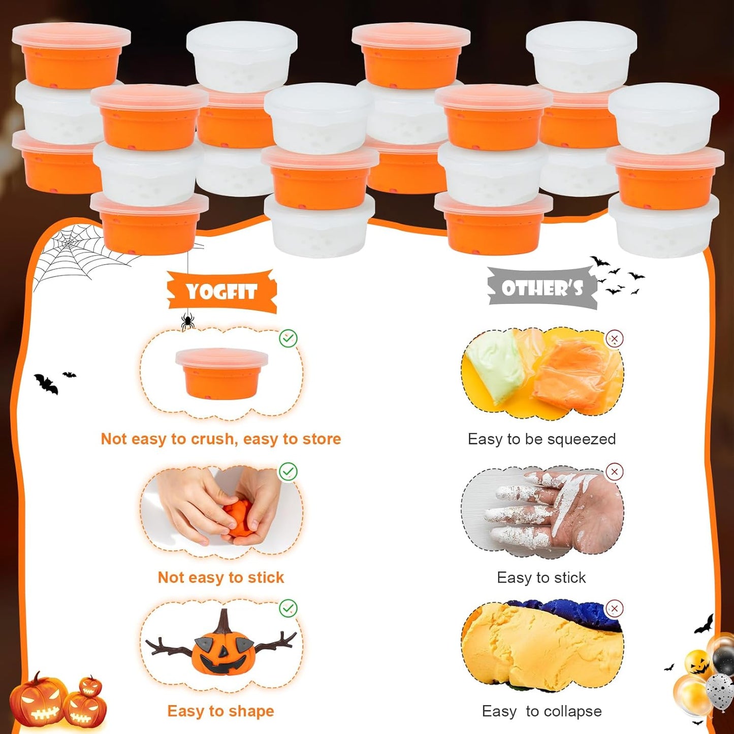 YOGFIT 36 Pack Halloween Pumpkin DIY Craft Clay Kit for Kids, Air Dry Moldable Clay DIY, Pumpkin Craft Kit for Halloween Decorations Indoor Outdoor Trick or Treat Party Favors