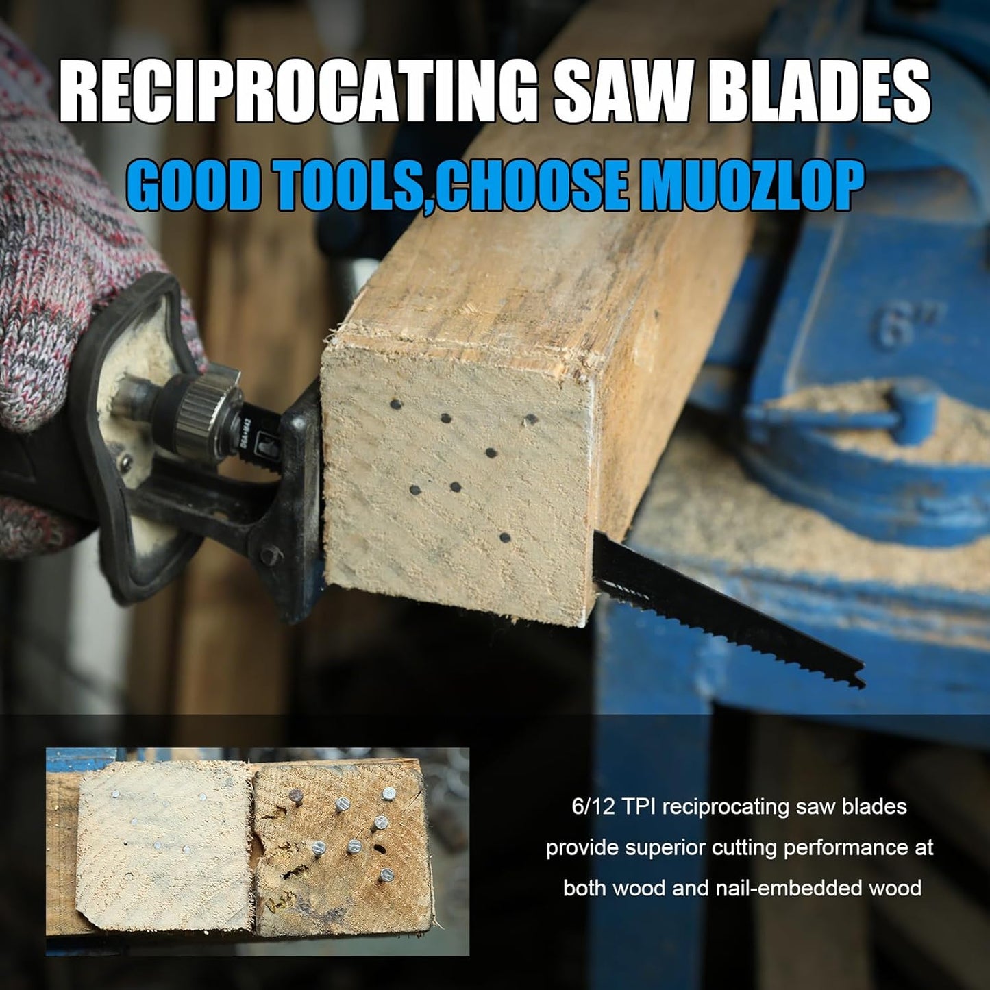5 Pack 9 inch Reciprocating Saw Blades Set,6/12 TPI High Carbon Saw Blades, Woodcutting Saw Blades with Organizer Case (5, 6/12TPI/225mm)
