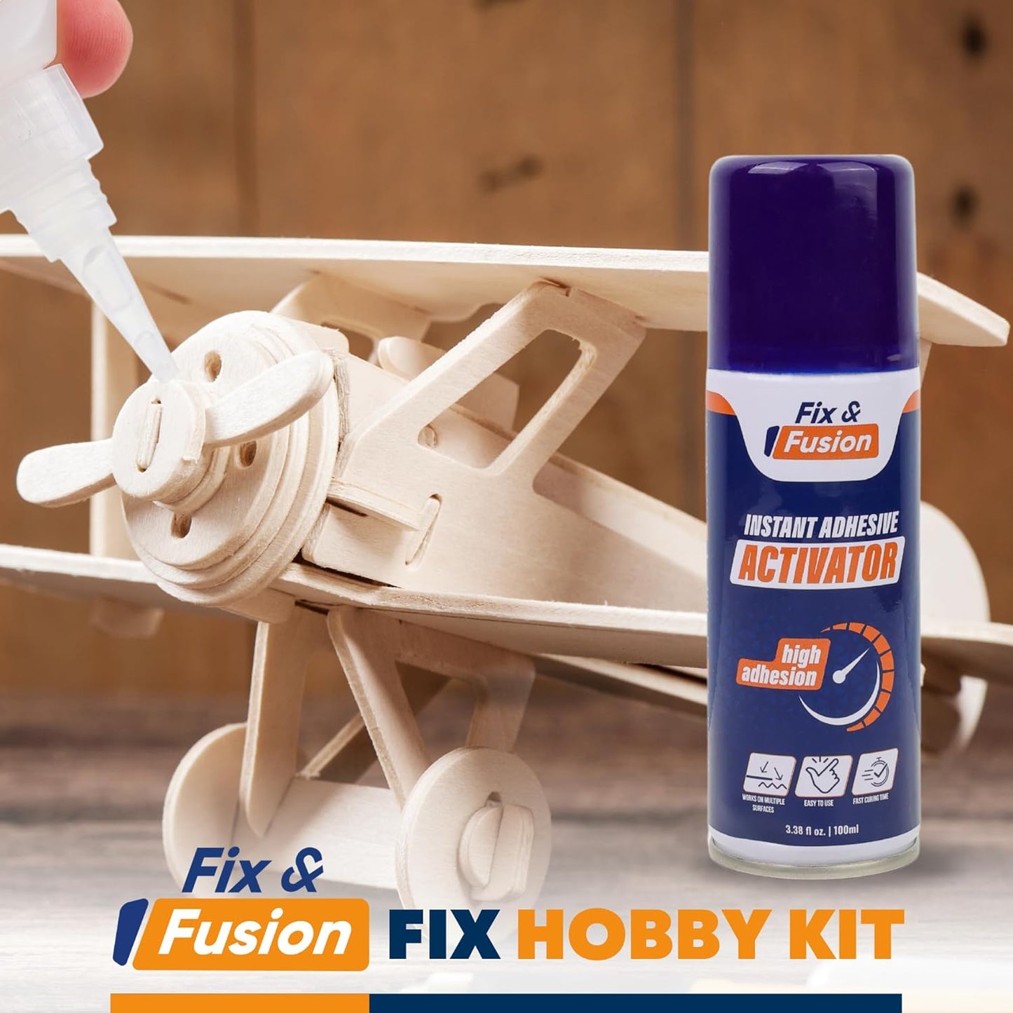 FIX & FUSION Activator Spray (3.38 Fl Oz), Instant Cure Accelerator for Cyanoacrylate (CA) Super Glue for Wood, Plastic, Rubber, Granite, and DIY & Professional, Accelerates Bonding Strength, (6 Pack)