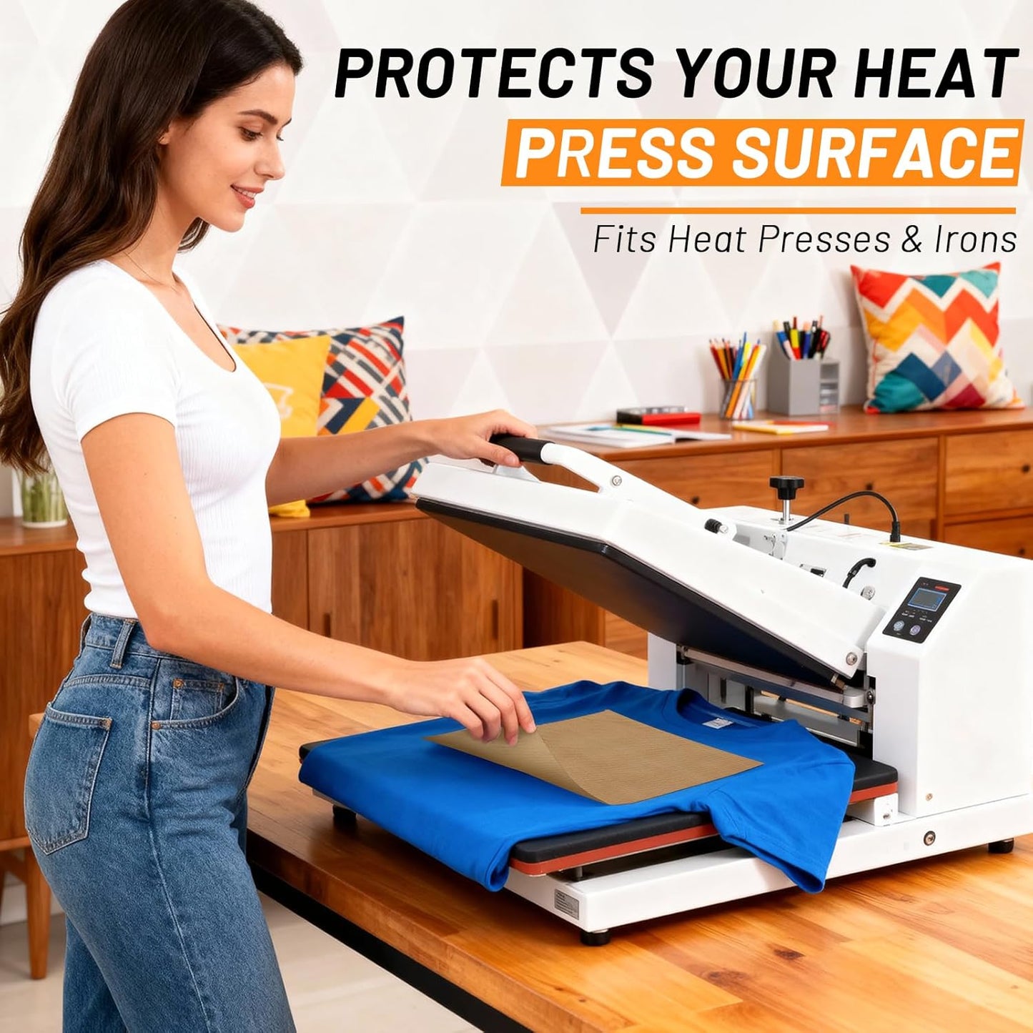 Svaldo Teflon Sheets for Heat Press, 10 Pack, 16x20 Heat Press Paper for T Shirts, Hat, Reusable Non Stick PTFE Teflon Sheet, Iron Transfer Paper for Sublimation Machine, Craft & Baking