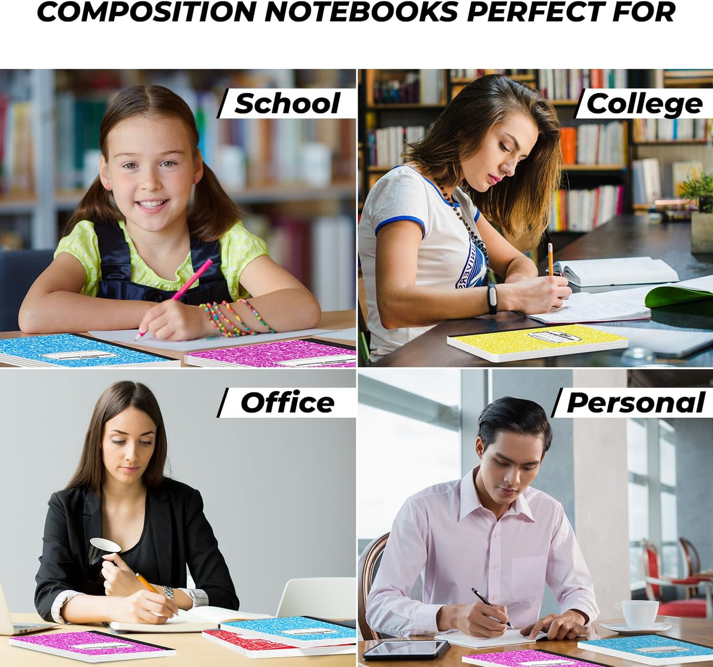 Rosmonde 50 Pack Bulk Composition Notebooks, Wide Ruled, 200 Pages (100 Sheets), 9-3/4 x 7-1/2, Hard Cover, Bulk School Supplies, Assorted Colors Marble Composition Journal, Bulk Notebooks for School