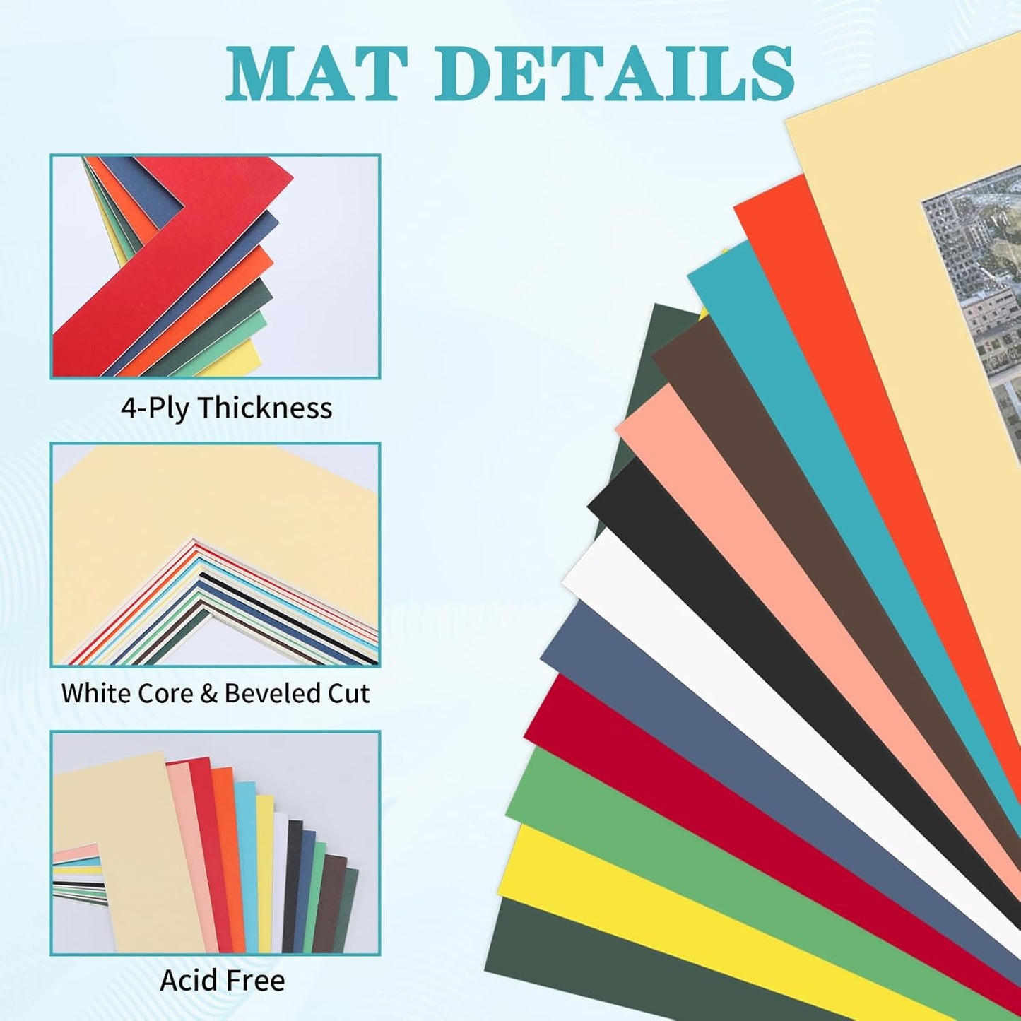 ZBEIVAN 12 Packs Mixed Colors 11x14 Picture Frame Mats for 8x10 Photos, Artworks and Prints, White Core Bevel Cut Frame Mattes