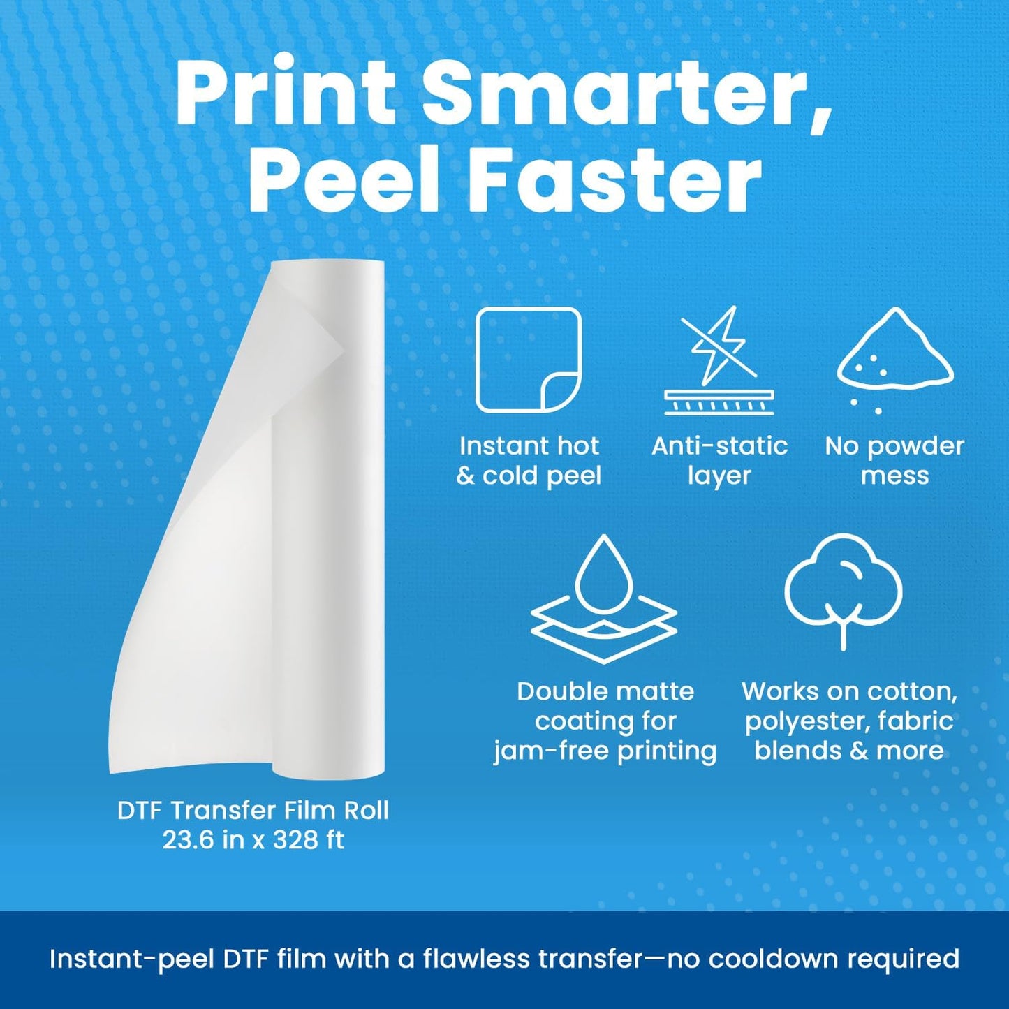 DTF Transfer Film Roll 23.6in x 328ft (Pack of 2) – Hot & Cold Peel – Double Matte Anti-Static Coating – Premium Heat Transfer Film for Vibrant Colors & Durable Prints – Works with All DTF Printers