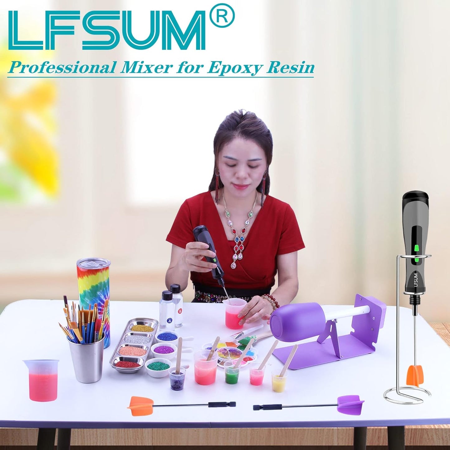 Resin Mixer Epoxy Mixer Paddles - 4 Reusable Reusable Paint and Resin Mixer Paddle to Mix Epoxy Resin, Paint, Ceramic Glaze and Reduce Bubbles - Paint Mixer for Drill (4X-Small)