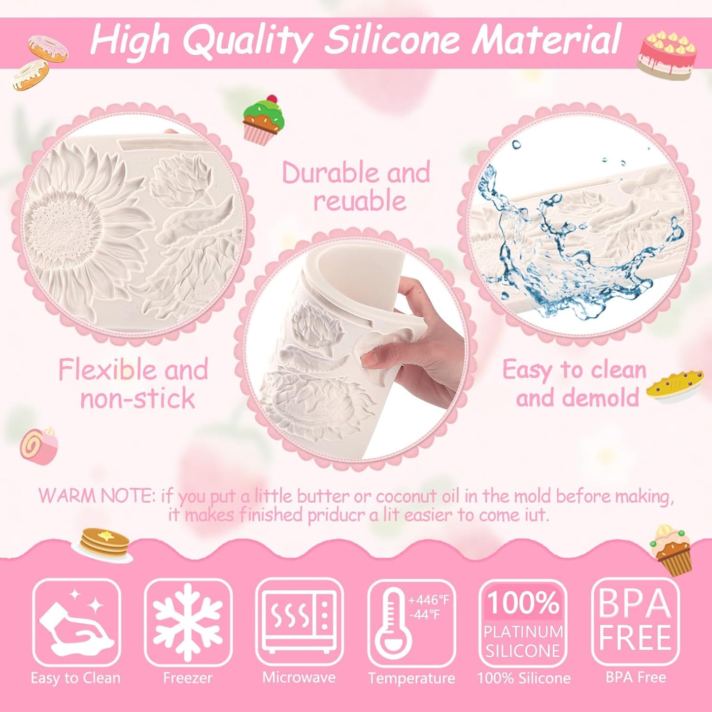 Oversized Sunflower Silicone Mold Leaves Cake Decoration Fondant Mold for Wedding,Birthday Party Cupcake Topper Chocolate Candy Cookies Mousse DIY Gypsum Soap UV Resin Polymer Clay Crafts
