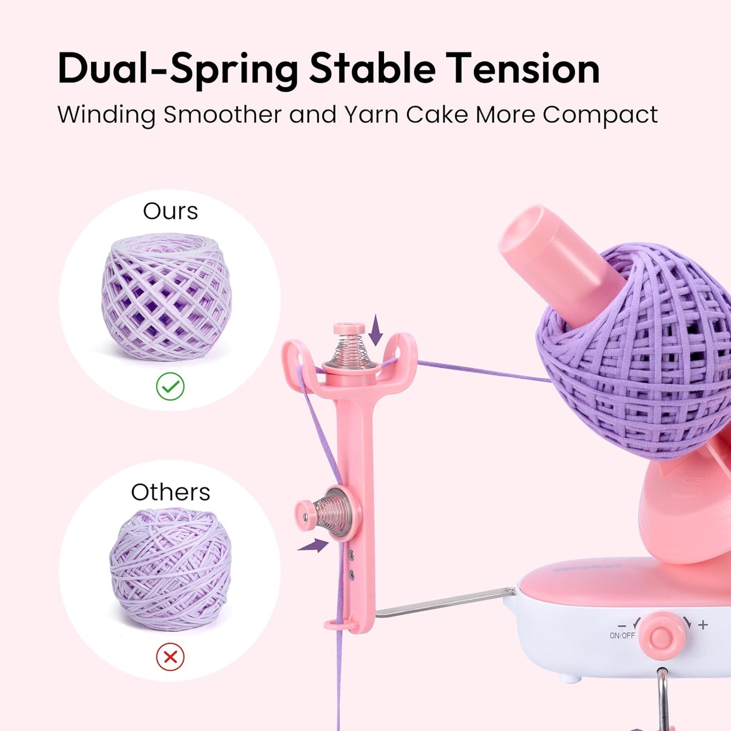 Etcokei Electric Yarn Ball Winder Pro for Crocheting, Upgrade Dual-Spring Tension 10oz Large Capacity, Stepless Speed Automatic Yarn Wool Spinner Roller, Ideal Present for Crochet Lovers(Pink)