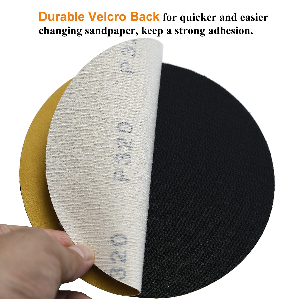 6-Inch No-Hole Hook and Loop Sanding Discs 320-Grit, Random Orbital Sandpaper for Automotive and Woodworking, 100-Pack
