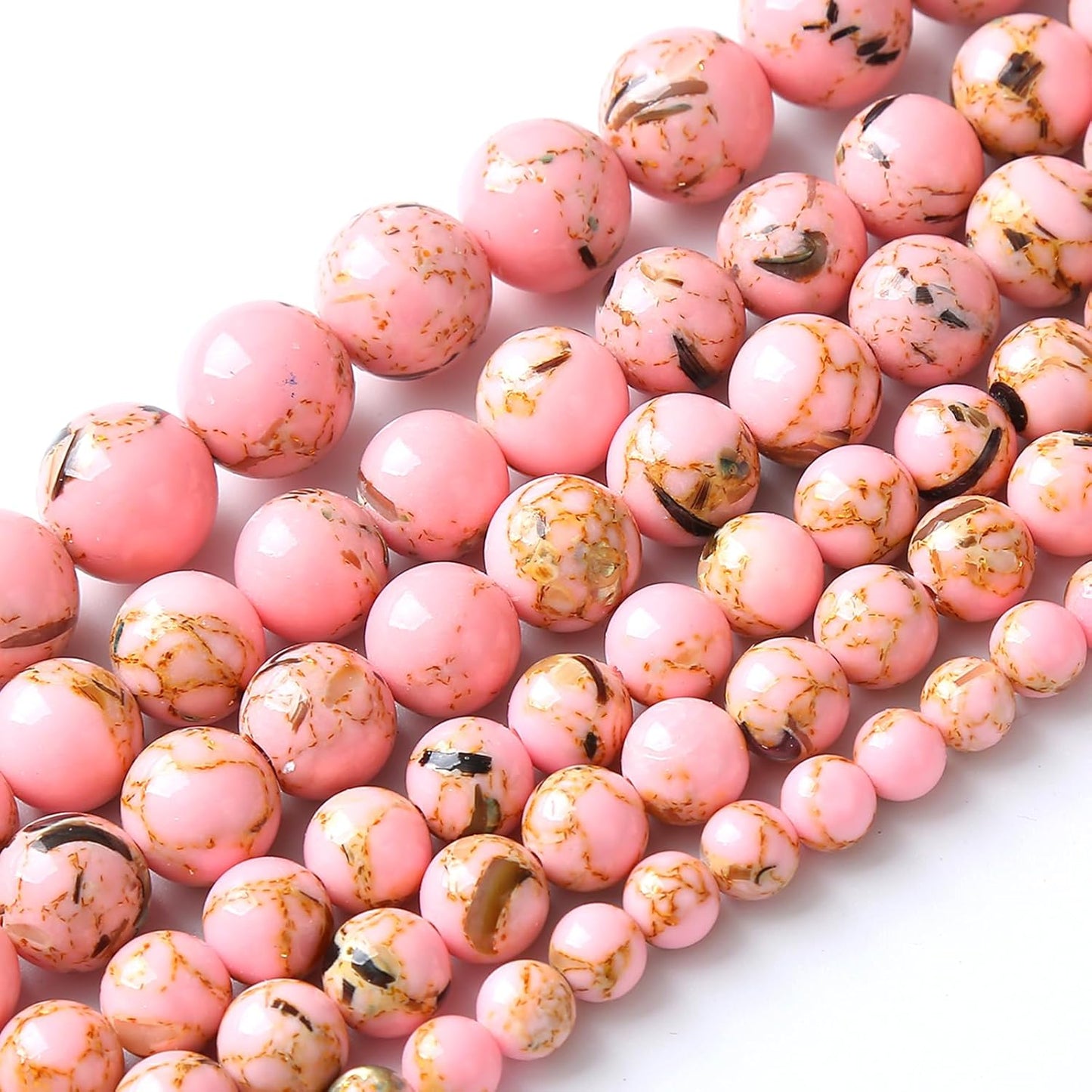 32PCS 12MM Pink Shell Turquoise Stone Beads with Mother-of-Pearl Round Beads for DIY Jewelry Making 16"