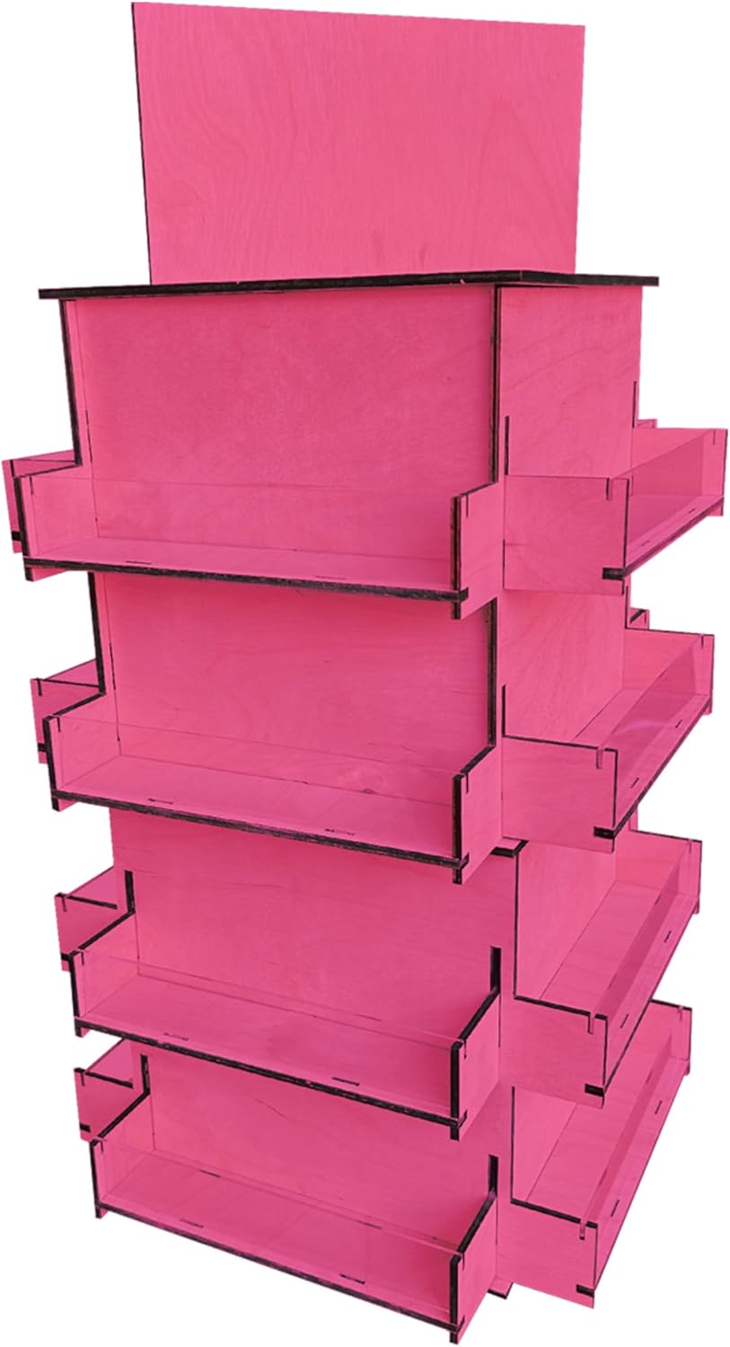 TORCHED DISPLAYS 4-Sided Rotating Display Stand - Craft Shows, Trade Shows, Markets - Small & Medium-Sized Items like Stickers, Postcards, Coasters, Note Pads, Napkins, Easy to Assemble (Pink)