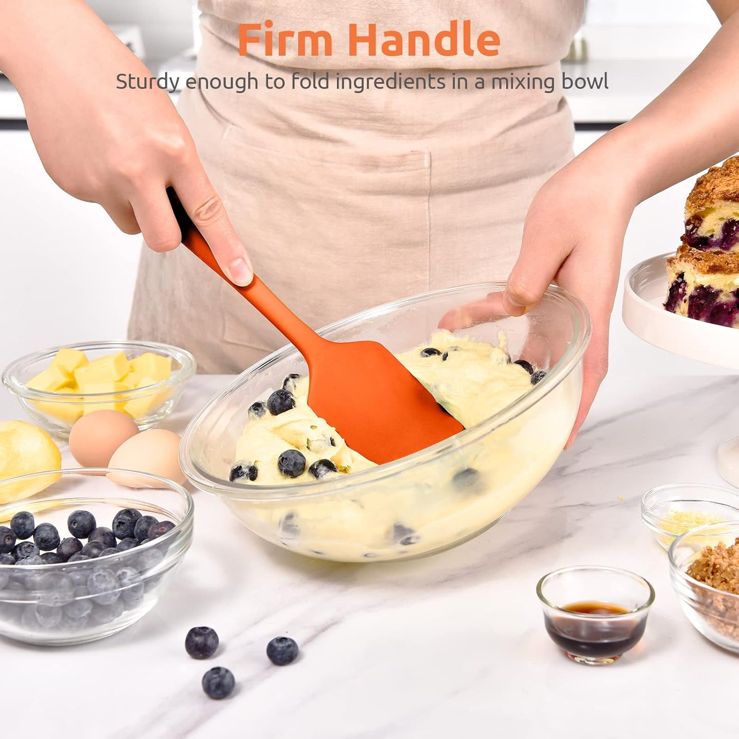 Heat Resistant Silicone Spatula Set: U-Taste 600ºF High Temp Seamless Food Grade Utensil, Flexible Rubber Silicon Kitchen Cooking Mixing Baking Scraper for Nonstick Cookware Set of 4 (Orange)