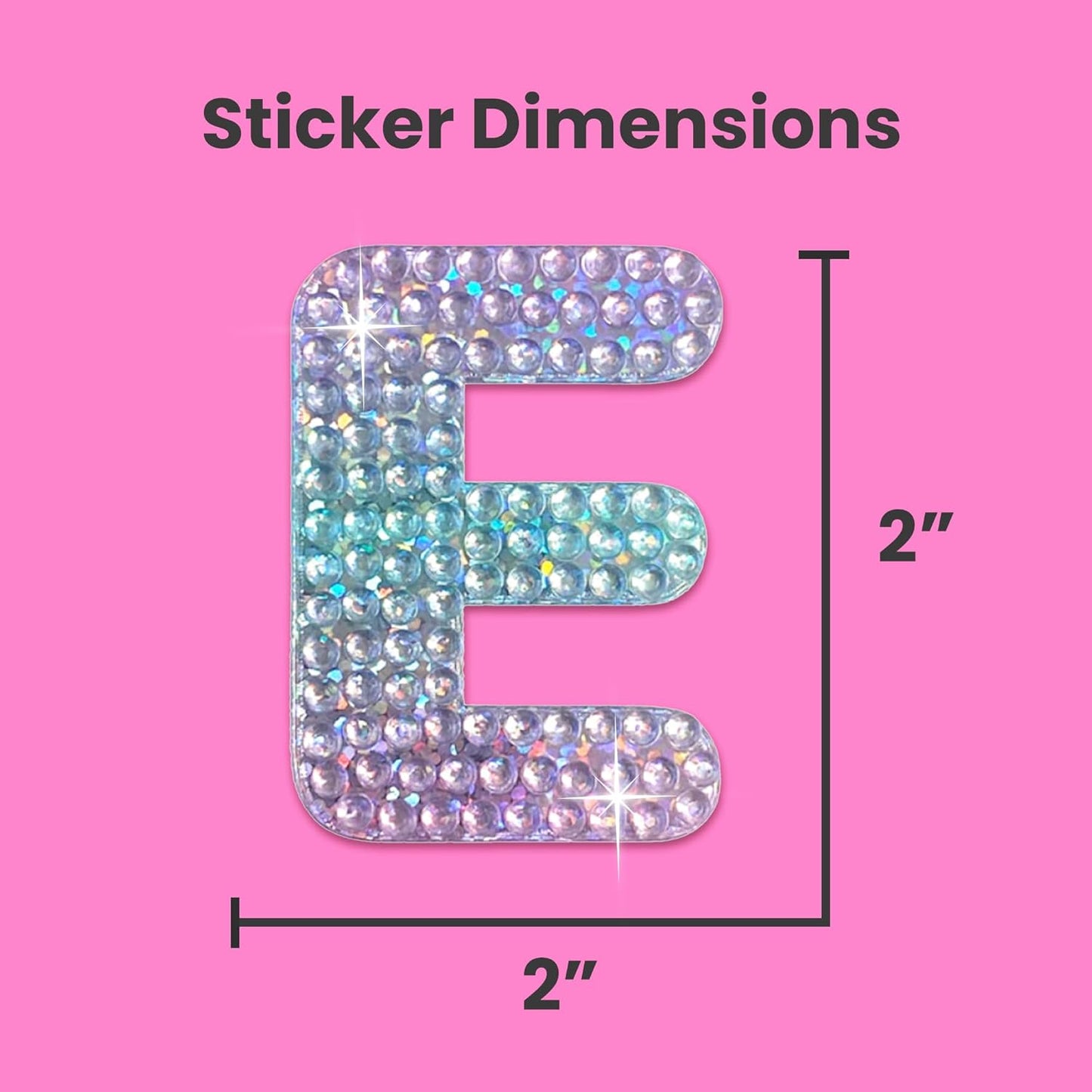 StickerBeans® Rhinestone Alphabet Letter Sticker E - Unique Sparkly Design 2” x 2” Cut-to-Shape Adhesive - Personalization, Collecting, Gifting, Scrapbooking, Decorating Laptops, Phone Cases, All Ages