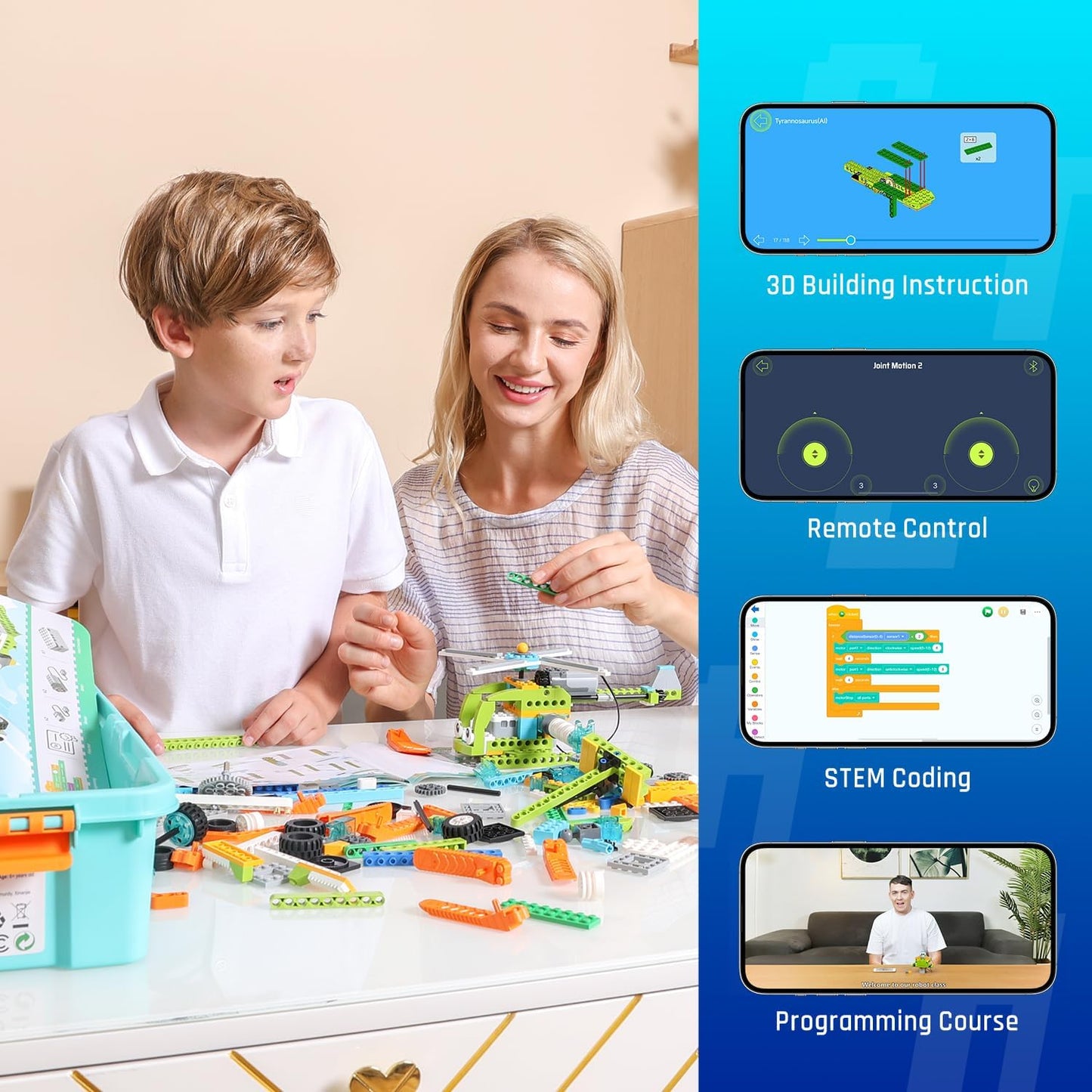 Coding Robot Kit for Kids Ages 6+, 200+ in 1 APP Control Dinosaur Robot Toy, Educational Scratch Program Robotic Kit with 47 Video Courses,Birthday Children's Day Gift for Boys Girls(600 Blocks)