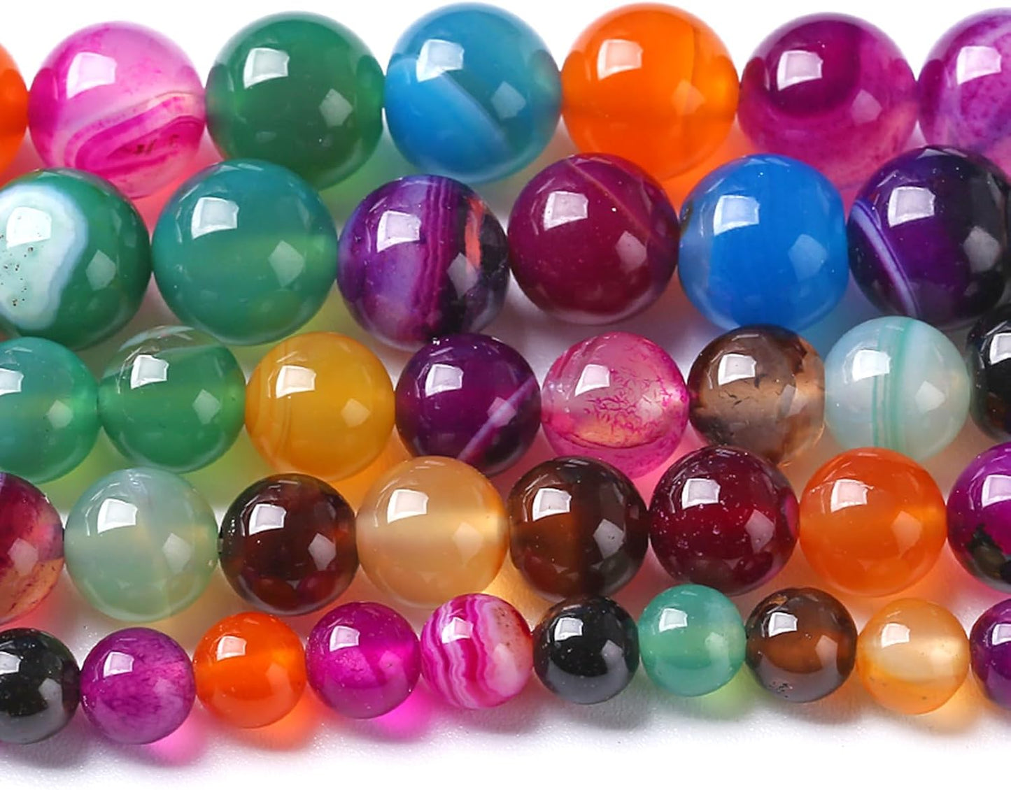 10MM Natural Stone Colorful Stripe Agate Energy Healing Beads Round Loose Beads for Jewelry Making Bracelet 72pcs 2 Strands 32"