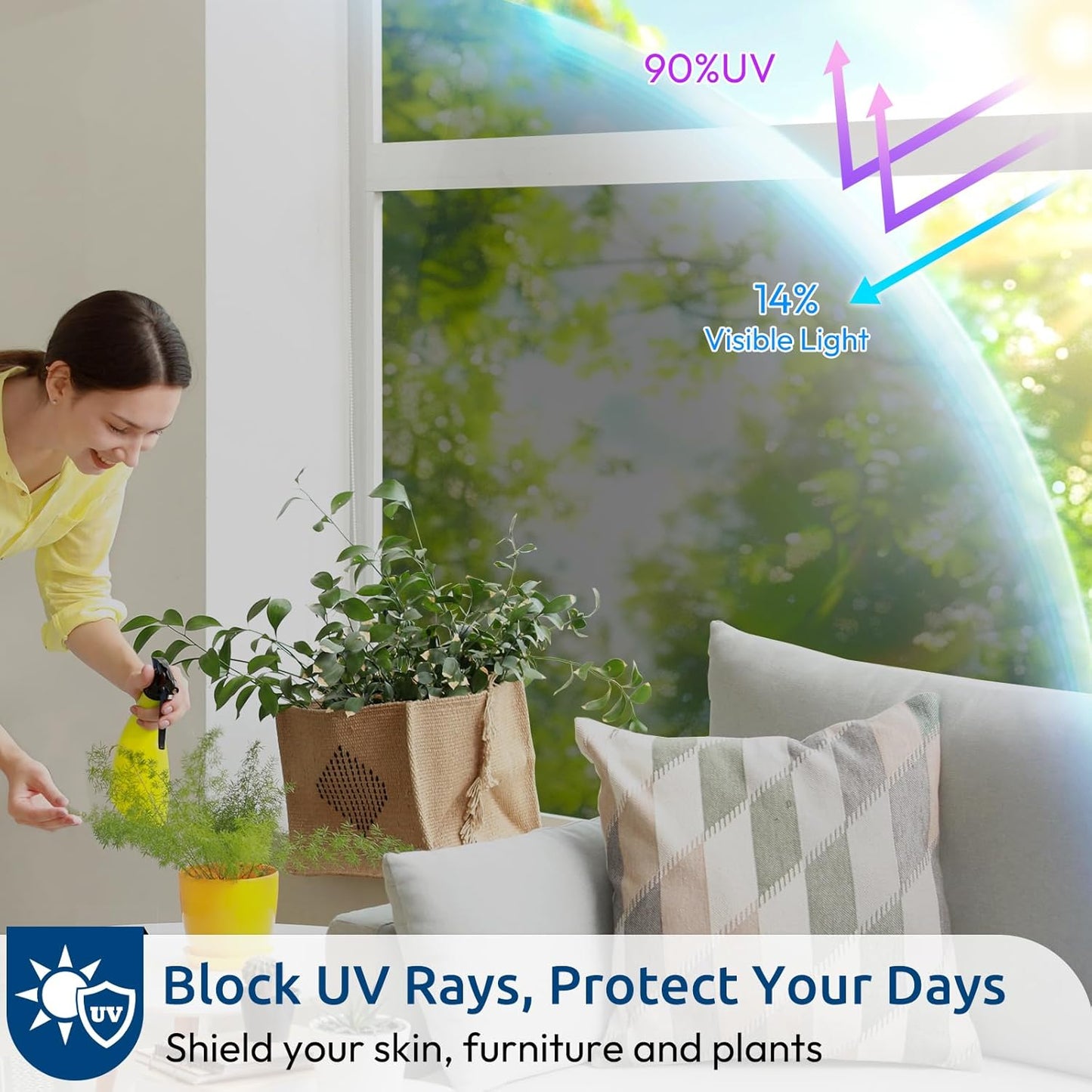 rabbitgoo Window Privacy Film One Way Window Tint for Home, Removable Reflective Heat Sun Blocking Anti UV Glass Door Covering, Mirror Tinting Film House Office, 17.5 in X 16.4 Feet, Black Silver