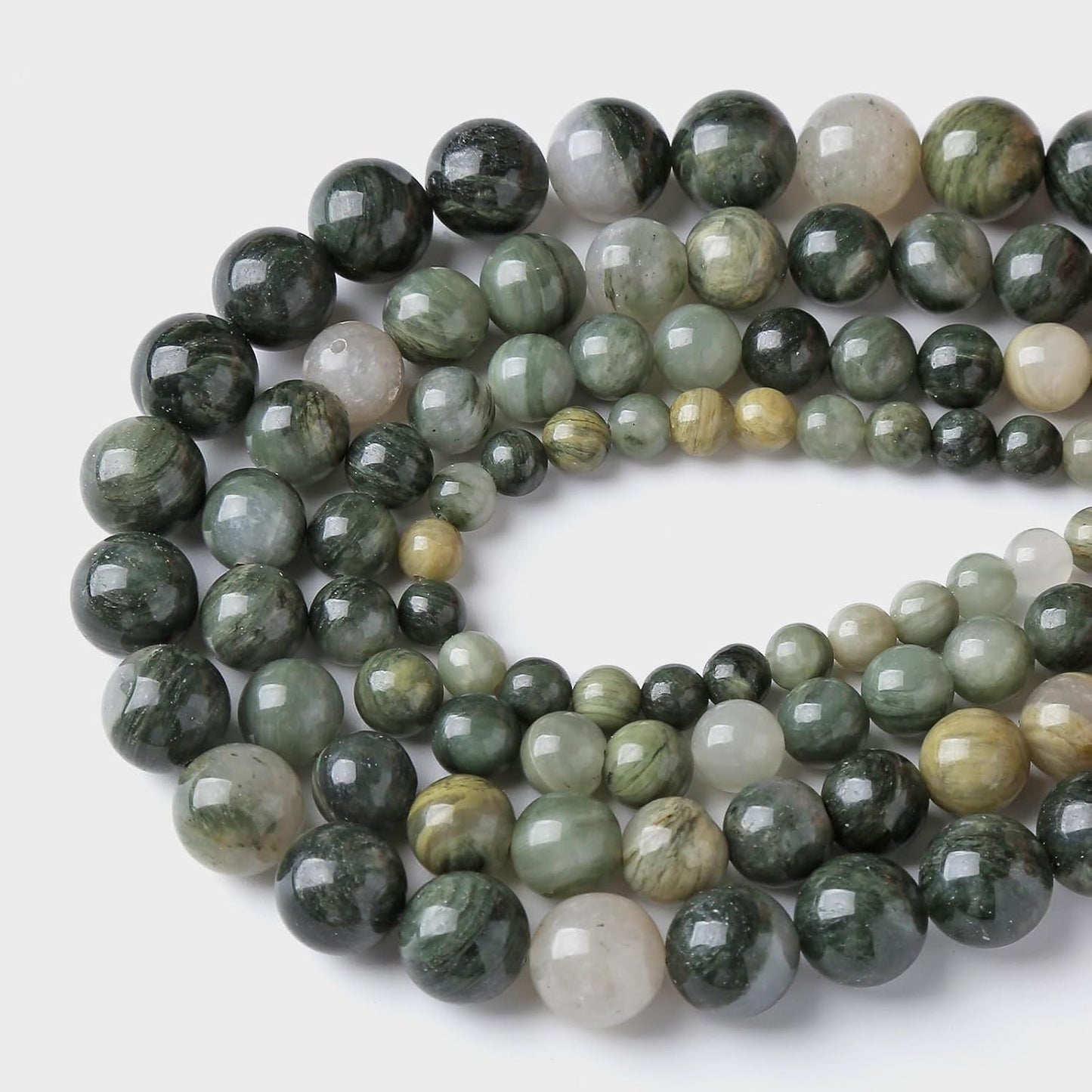 45pcs 8mm Natural Green Hair Quartz Stone Beads for Jewelry Making DIY Bracelet Necklace Accessories 15" Energy Healing Power Round Stone Beads(8mm, Green Hair Quartz)