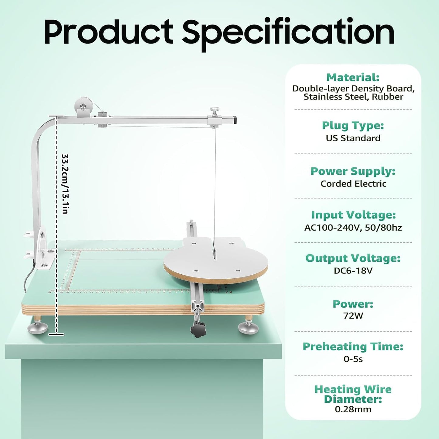 Foam Cutting Machine, 72W Hot Wire Foam Cutter Working Table Electric Hot Wire Ribbon Cutter Adjustable Temperature & Bracket Angle Commerical Wire Cutters Working Table for Pearl Cotton