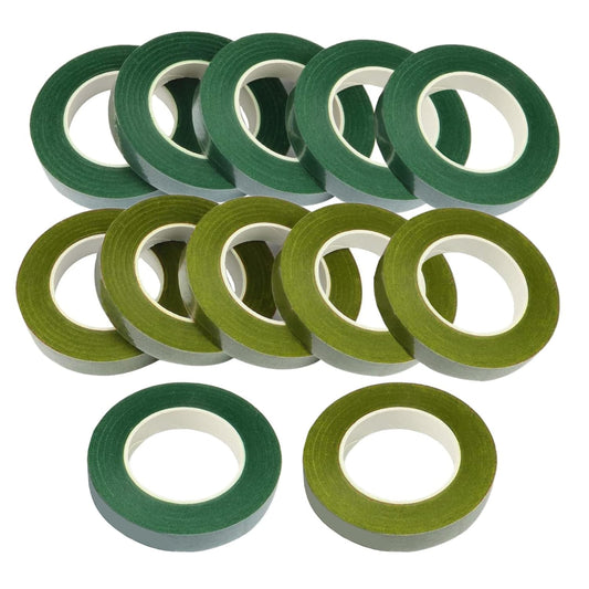 12 Rolls 1/2 Inch 30 Yard Green Floral Tape for Bouquet Stem Wrapping - Adhesive, Waterproof and Flexible (Olive Green+Dark Green)