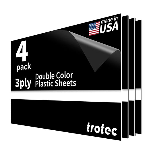 Trotec TroLase | 12"x20"x1/16", 4 Pcs | Black/White/Black | 3 Ply | Modified Acrylic | Laser Engraving Double Color Plastic Sheet | Engraving Blanks for Laser, Saw, Guillotine | Made in USA