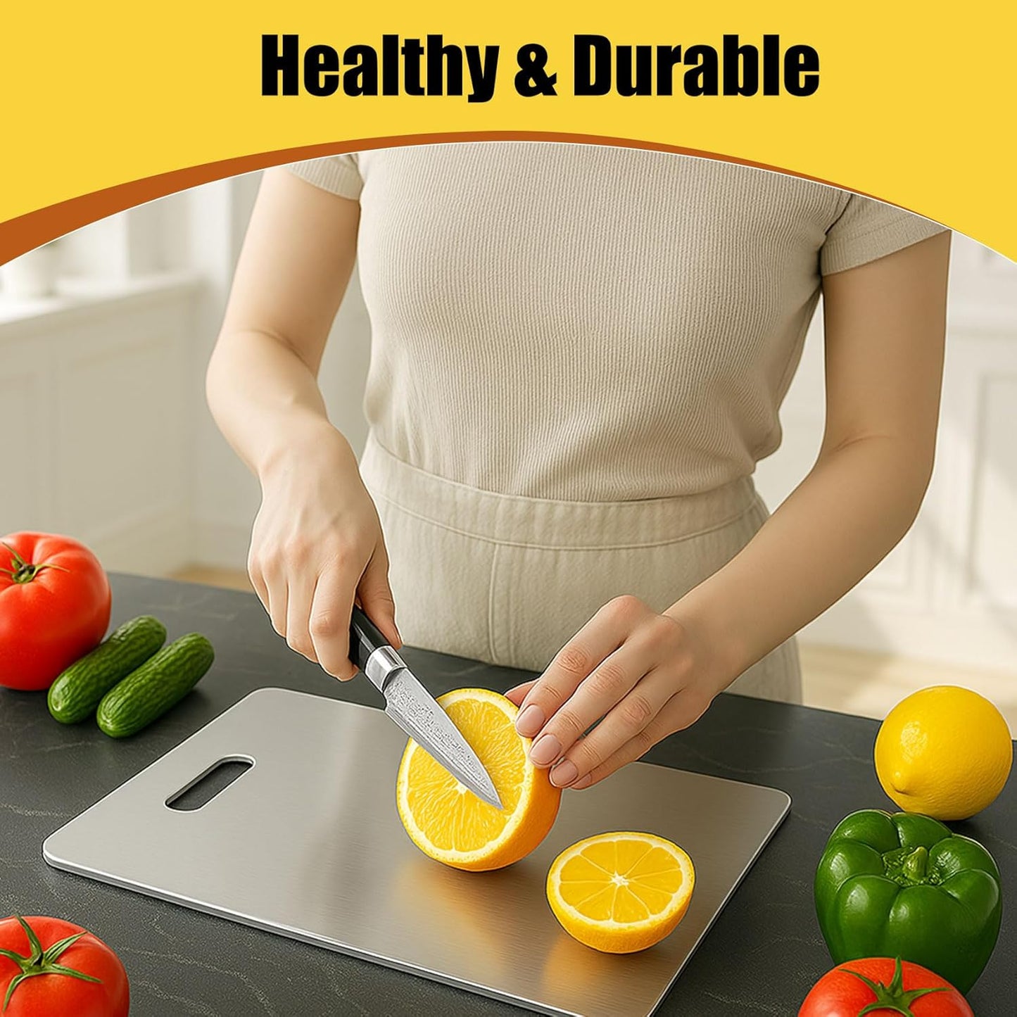 Titanium Cutting Board, 100% Pure Titanium Chopping Board for Kitchen, Hygiene & Durability Double Sided Cutting Board, Non-toxic Chopping Board, Dishwasher Safe (11.8“ x 7.9”)
