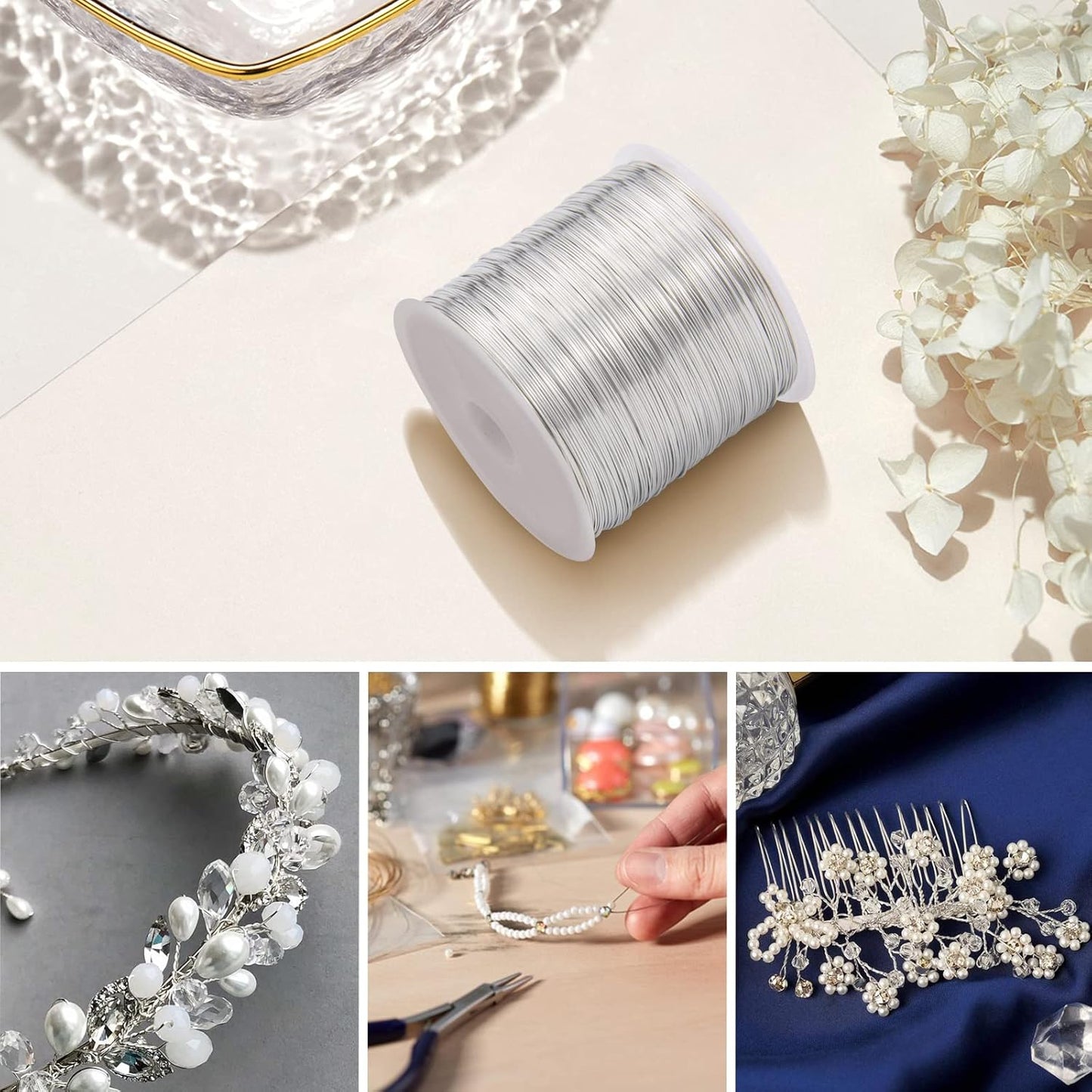 Beadcraft 26 Gauge Jewelry Wire - 0.4mm Silver Plated, Brass, 100M for Jewelry Making