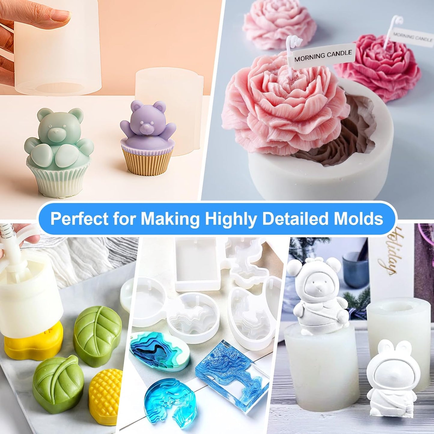 Silicone Mold Making Kit, 22oz 15A Elastic Liquid Silica Gel for Casting Resin molds and Candle & Soap Mold,Fast Cure Translucent Platinum Silicone Rubber