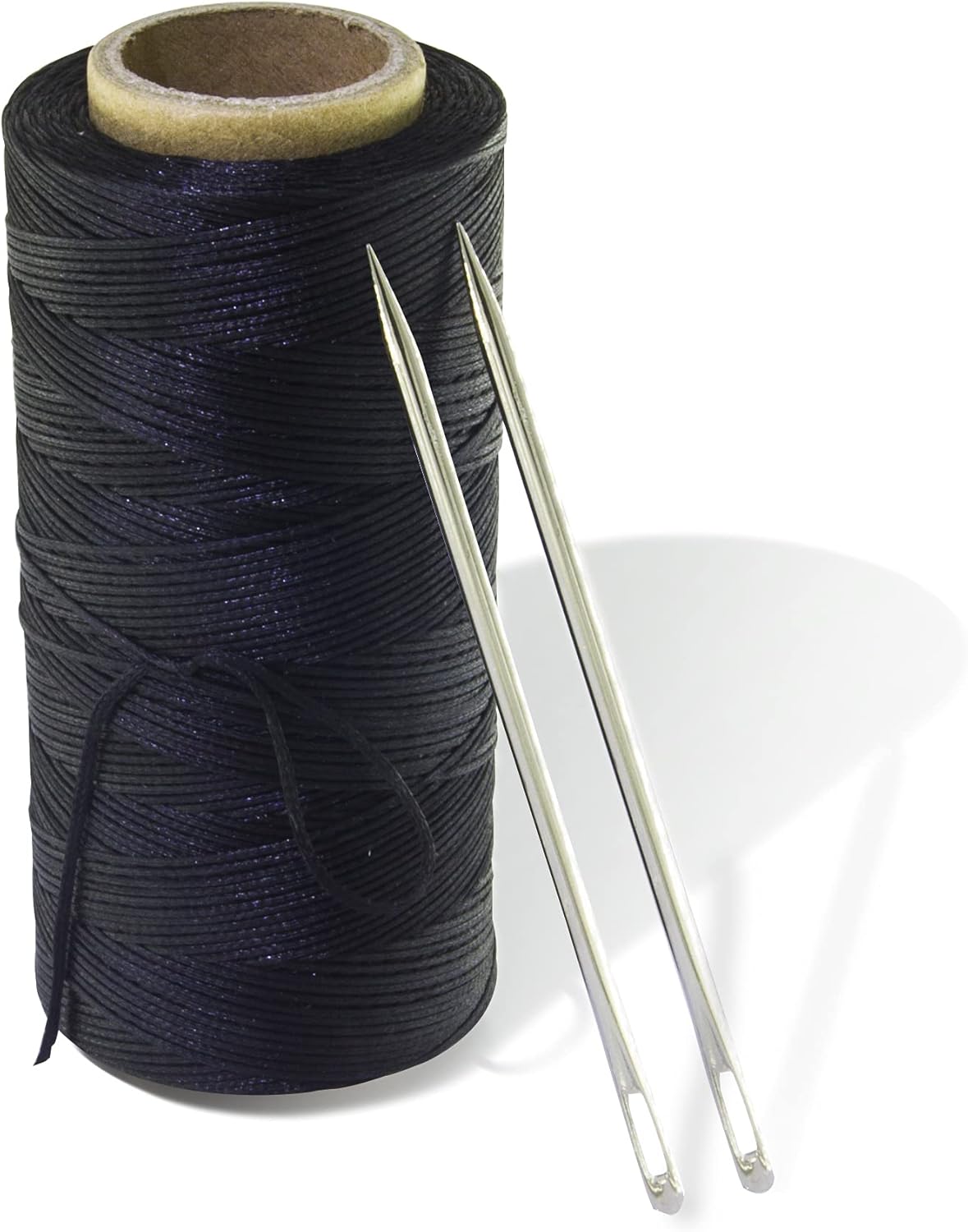 Marcobrothers 4" 2 pcs Professional Upholstery Large Eye Long Needle,Easy to Thread,with 1 roll 284 Yard 150D 1mm-Width Leather Sewing Waxed Thread,Black.(4 inch 2 pcs)