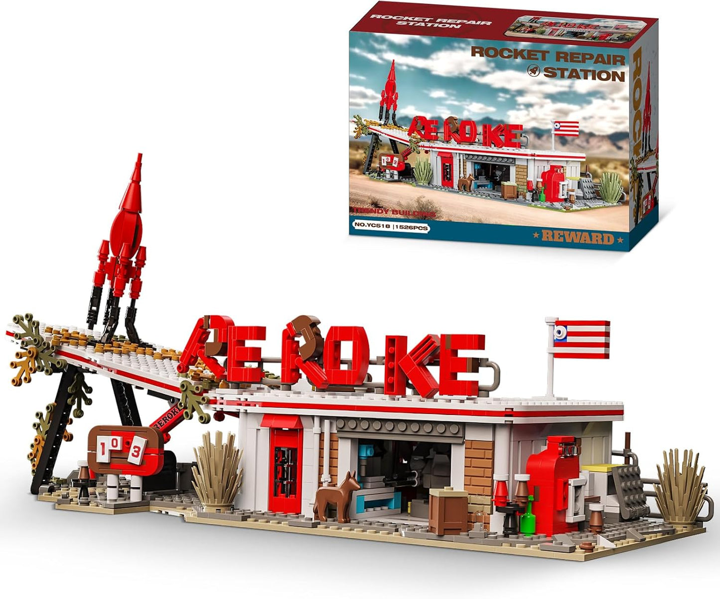 Rocket Gas Station Building Blocks Set, MOC Rocket Architecture Toy Model Kit for Collectors, Compatible with Lego for Adults, Gift Idea for Kids & Teens Boys 8-14 (1526 PCS)