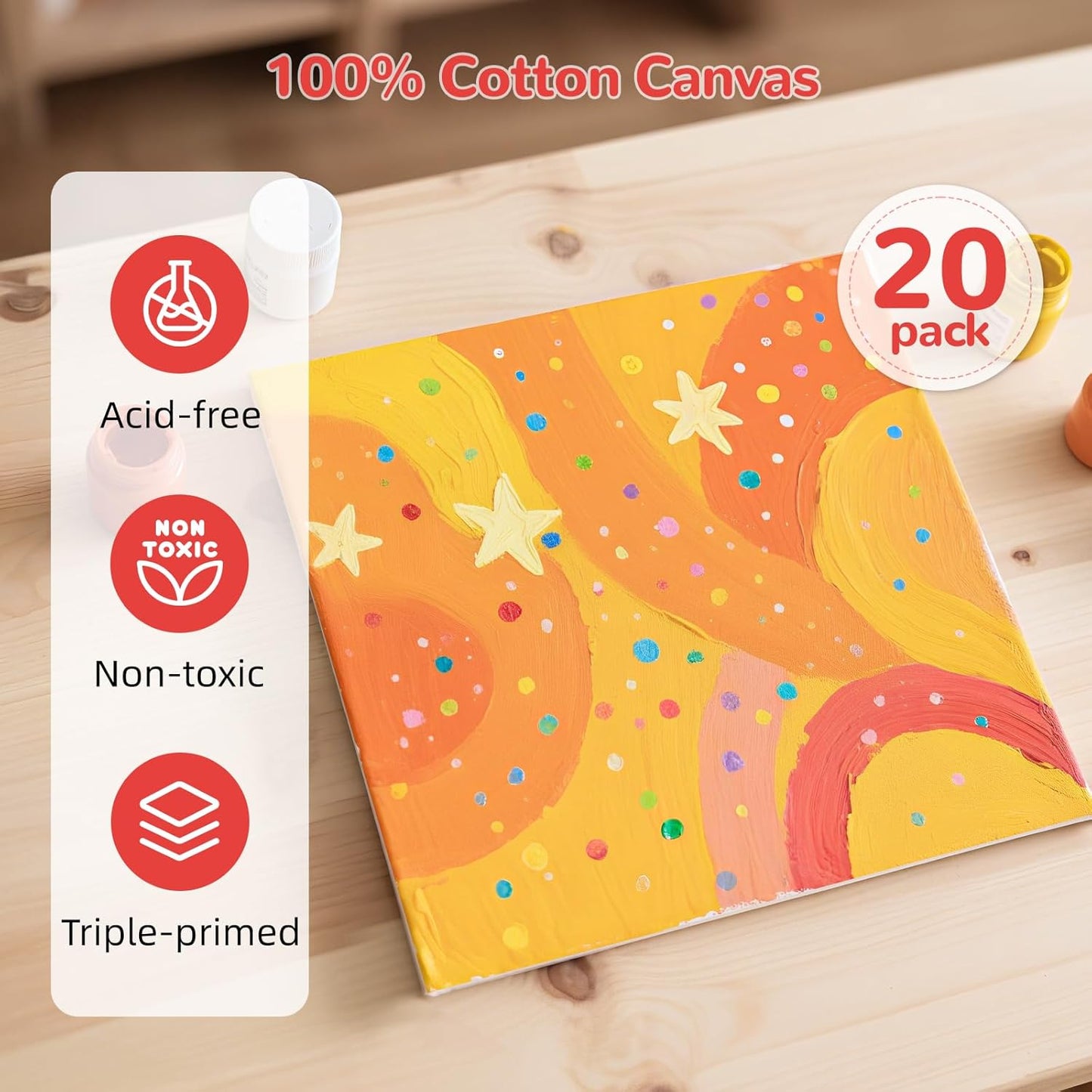 8x8inch Small Canvases for Painting, 20 Pack Canvas Boards Primed Acid Free for Oil, Watercolor, Acrylic Paint