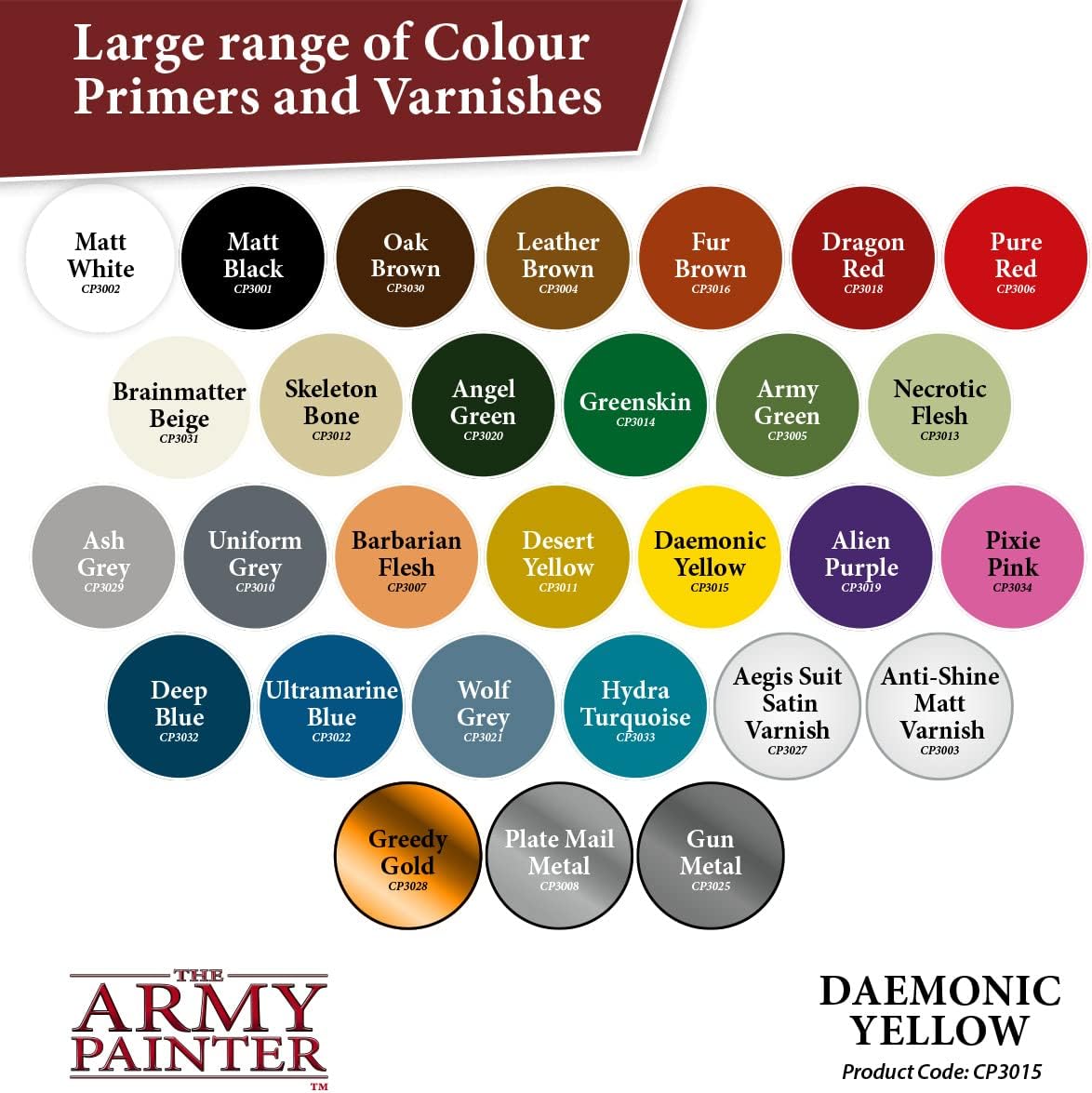The Army Painter Color Primer Spray Paint, Daemonic Yellow, 400ml, 13.5oz - Acrylic Spray Undercoat for Miniature Painting - Spray Primer for Plastic Miniatures