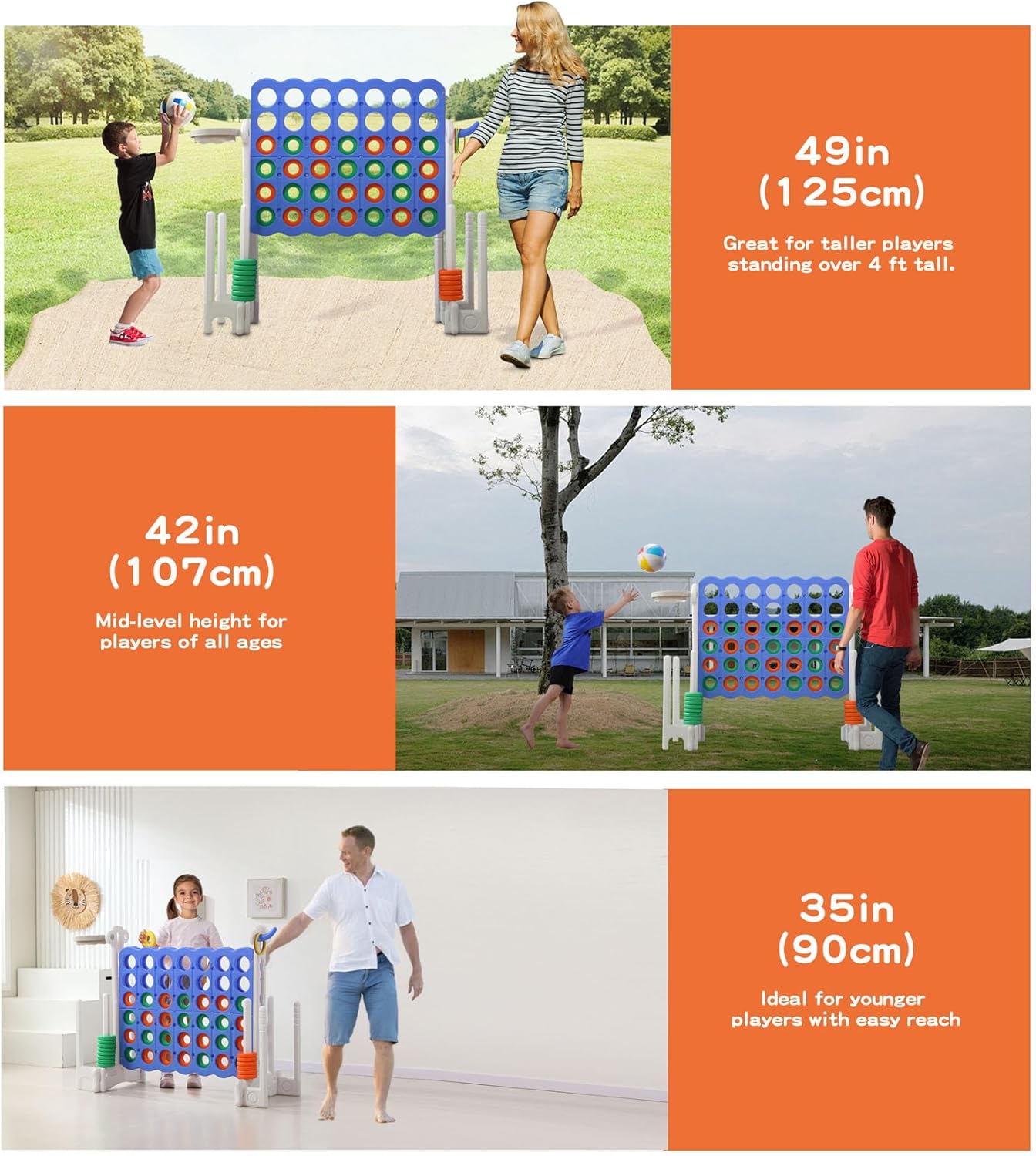 UNICOO® Jumbo 4 in a Row Game | Adjustable Height (2.5-3.5 FT) 4-to-Score Giant Yard Game Set for Kids & Adults w/Build-in Mini Games, Golf Clubs | Indoor/ Outdoor Games for Party & Family Fun