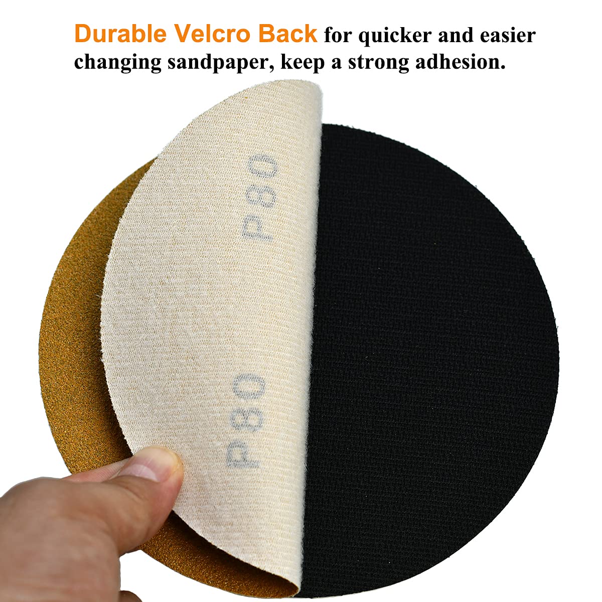 6-Inch No-Hole Hook and Loop Sanding Discs 80-Grit, Random Orbital Sandpaper for Automotive and Woodworking, 100-Pack