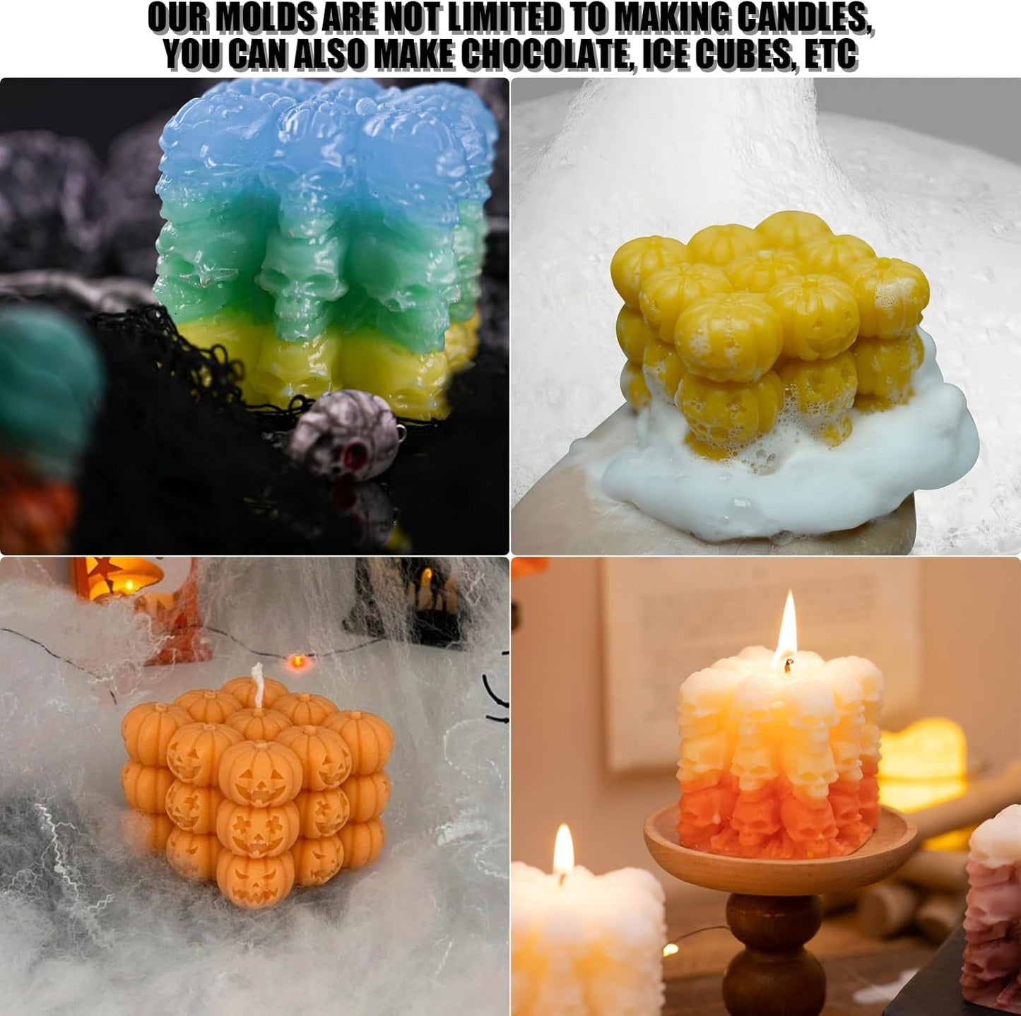Halloween Candle Molds,1PC Cube Bubble Pumpkin Silicone Candle Mould,3D Silicone Mold for Epoxy Resin Handmade Aromatherapy Candles Wax Soap Halloween Decor (Pumpkin Pattern)