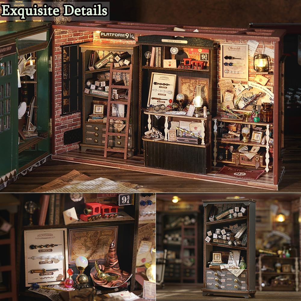 TuKIIE DIY Miniature Dollhouse Kit with Furniture, 1:24 Scale Creative Room Opened & Closed Movie Inspired Wooden Doll House Plus Dust Proof for Kids Teens Adults(Magical Wand Shop)