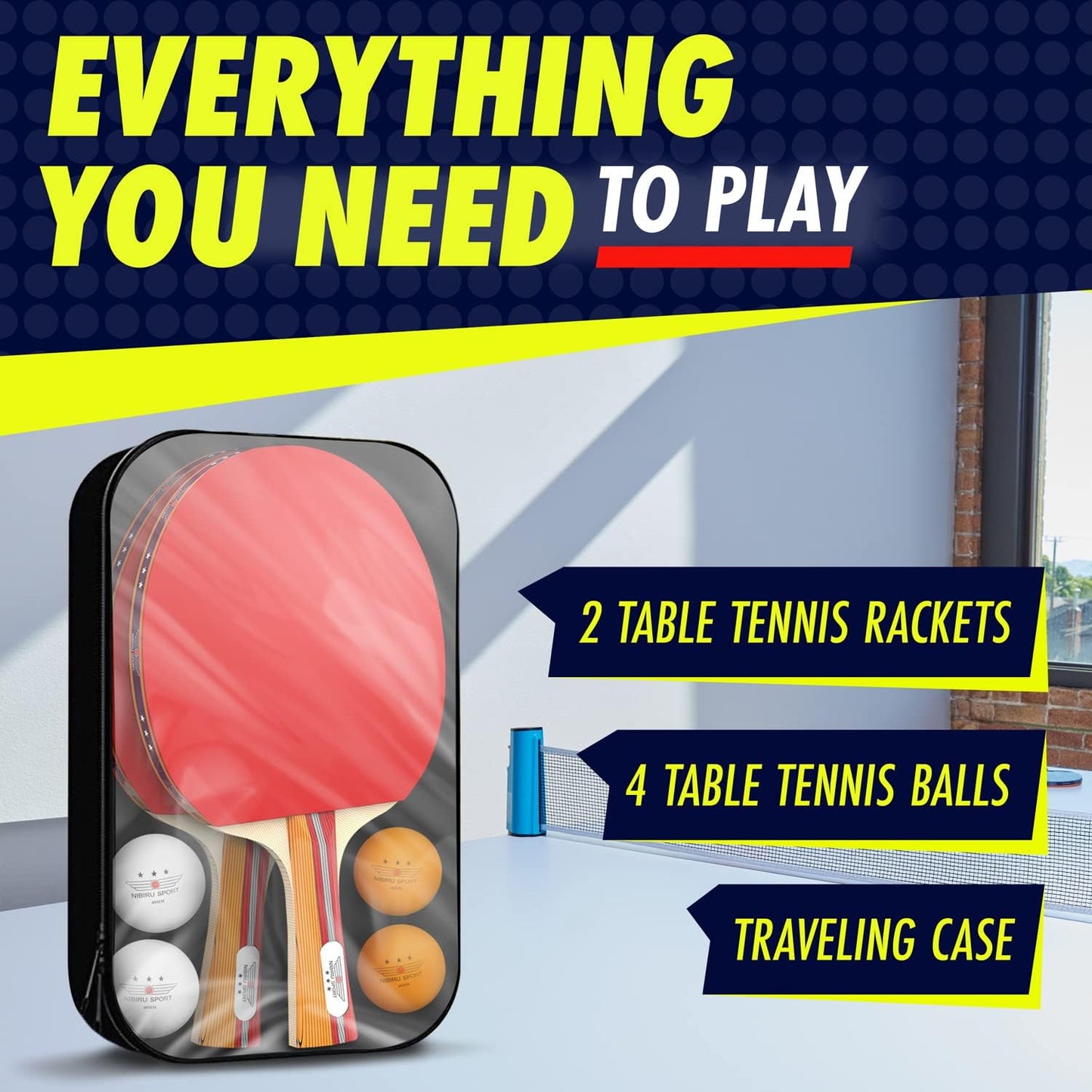 NIBIRU SPORT Professional Ping Pong Paddle Sets, 2 Paddle or 4 Paddle Table Tennis Set with Tournament Quality Balls and Carry Bag/Storage Case, Table Tennis Equipment & Ping Pong Accessories